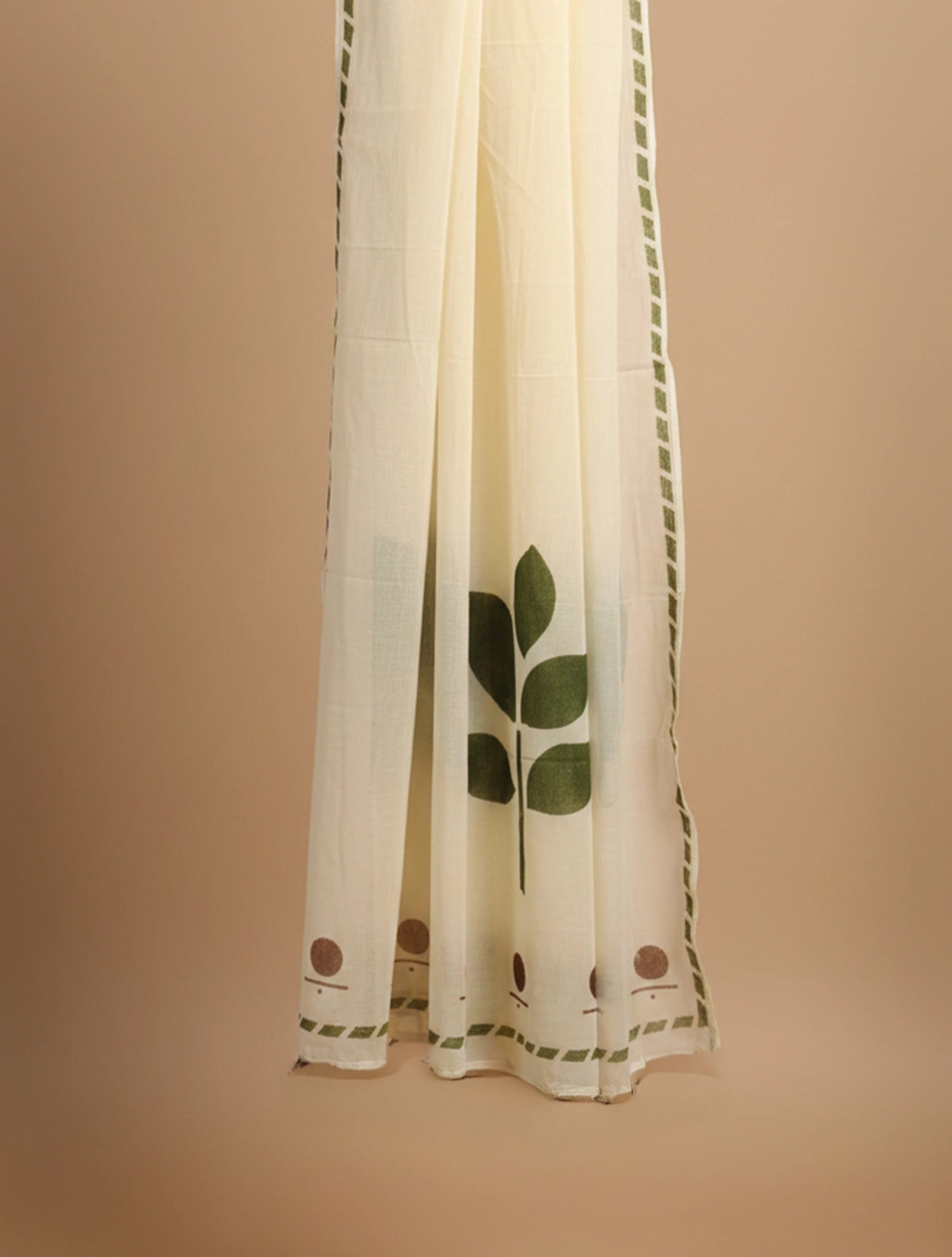 trueBrowns Leaf Life Hand Block Print Cotton Scarf