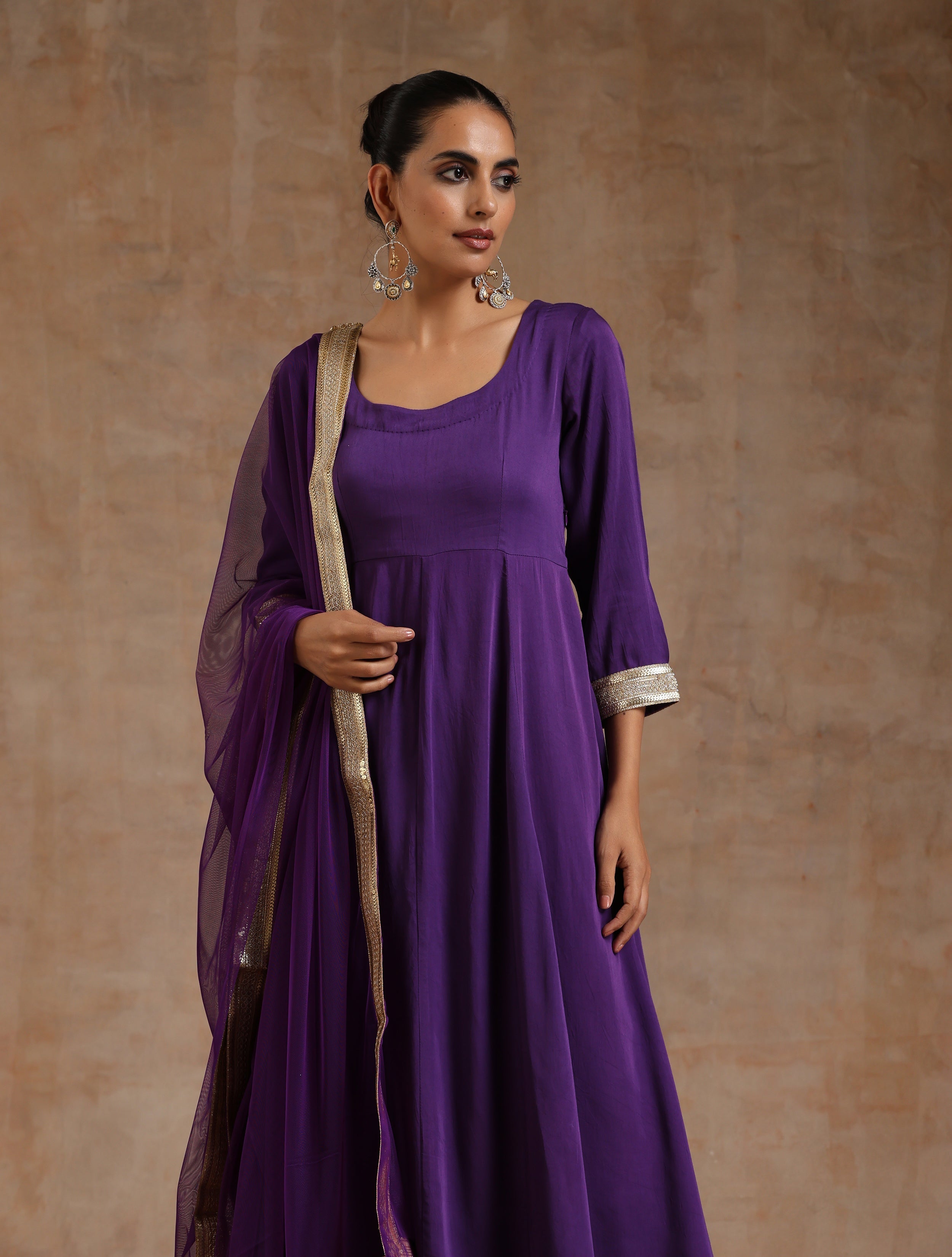 Violet Modal Satin Anarkali Set