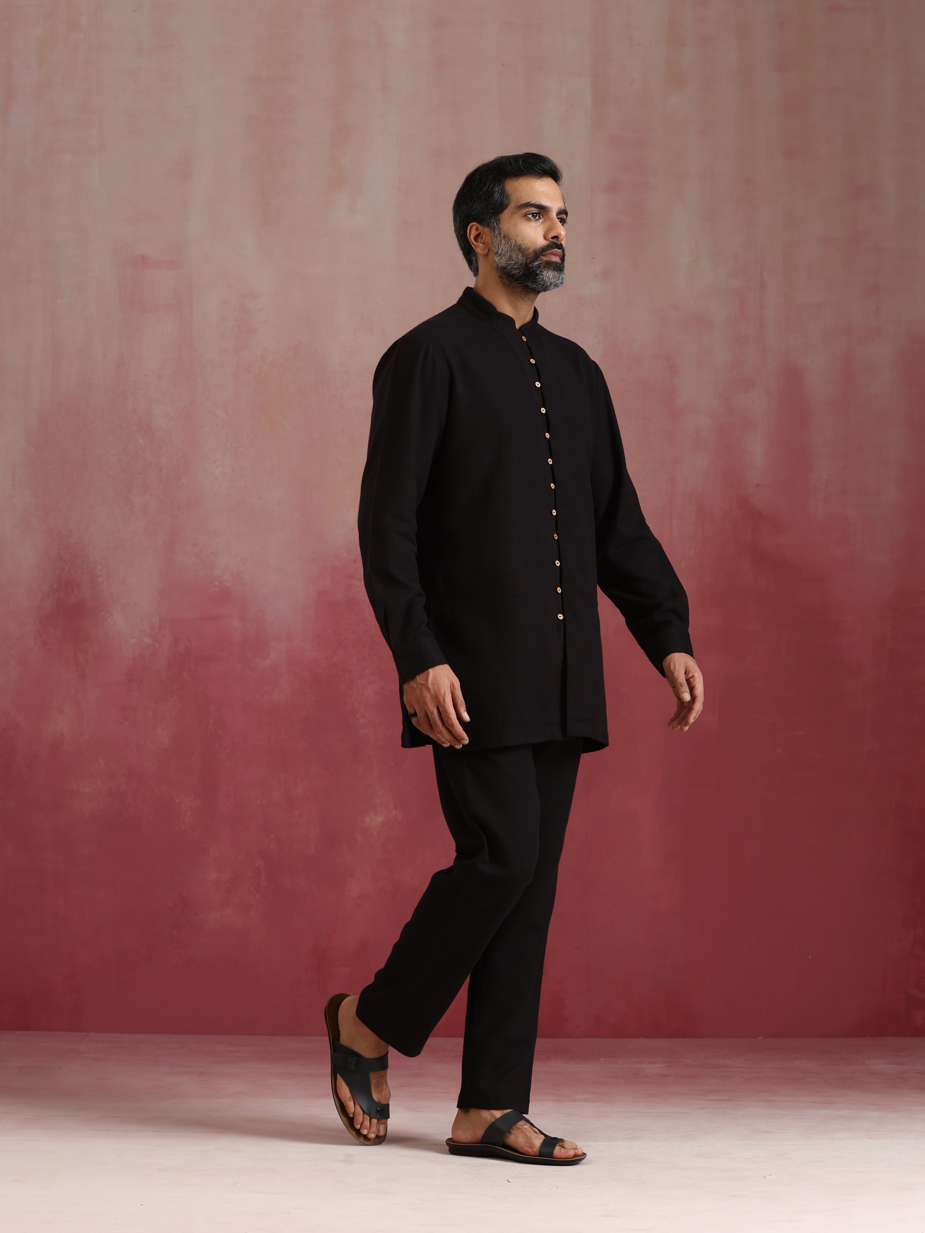 trueBrowns Men's Black Cotton Dobby Co-ord Set