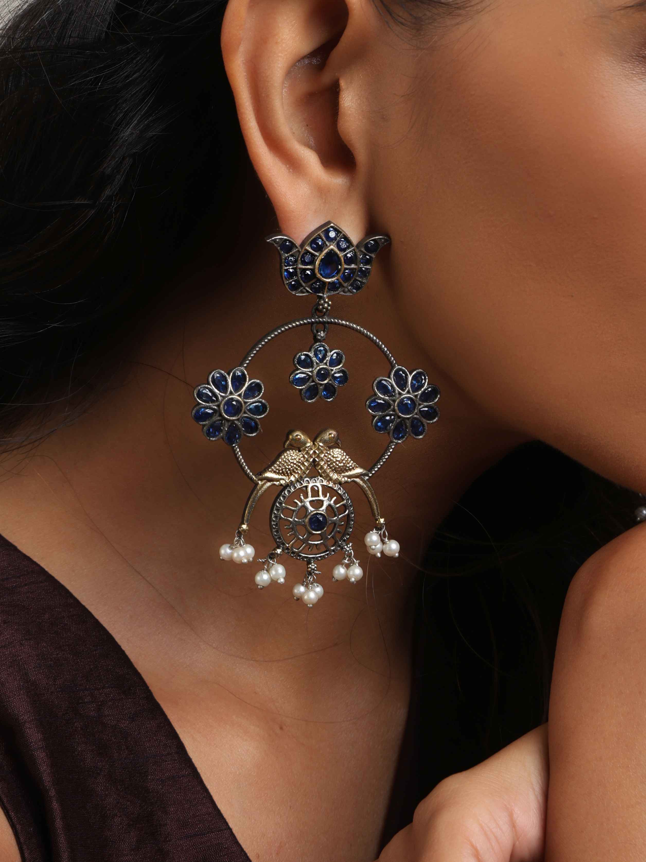 trueBrowns Silver Tone Chandbali Earrings