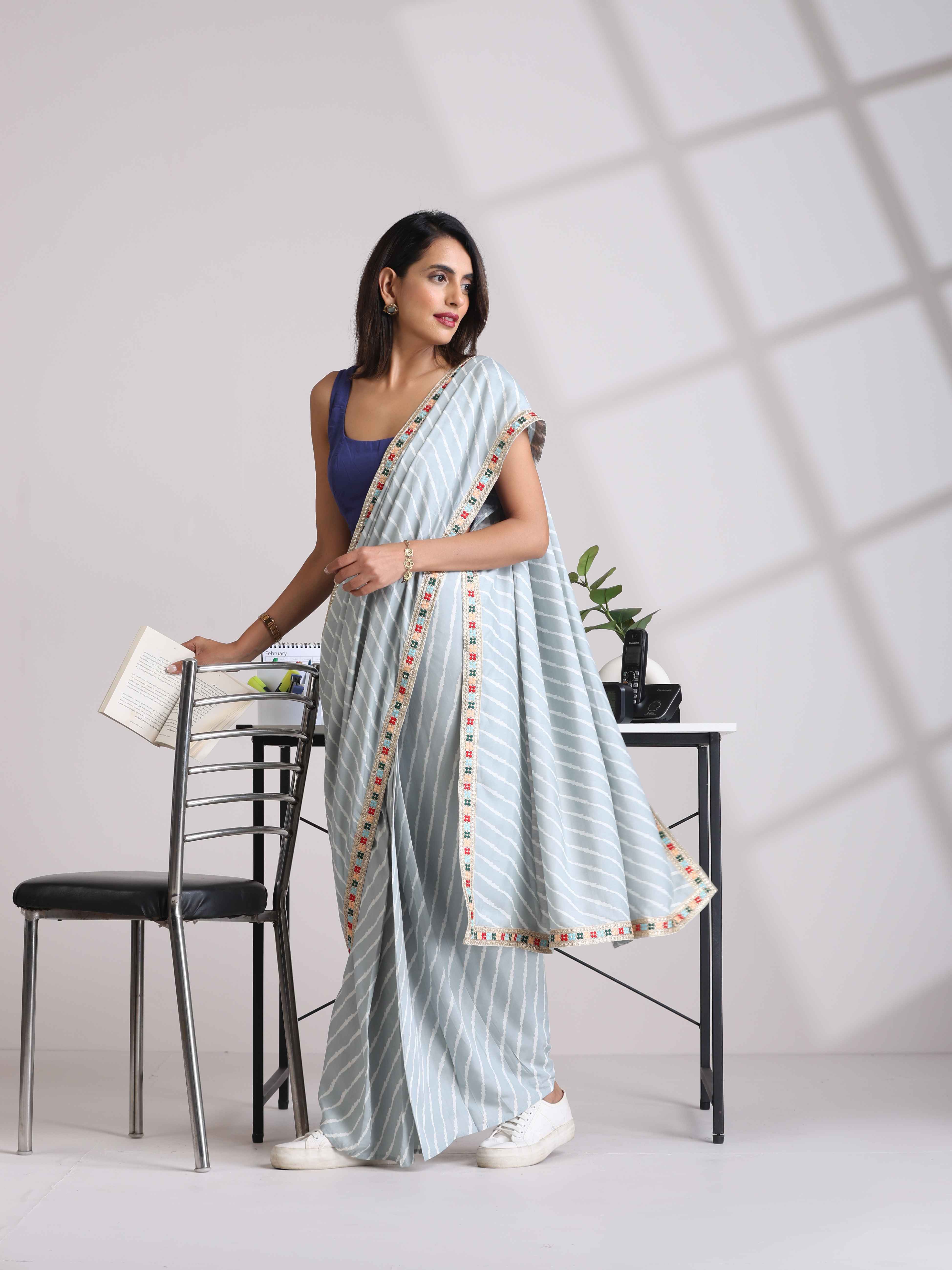 trueBrowns Grey Muslin Silk Saree