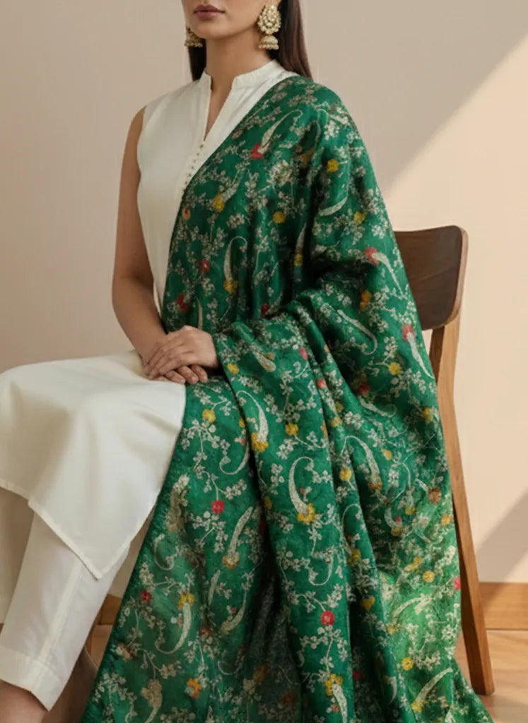 trueBrowns Green Paisley Brocade Dupatta