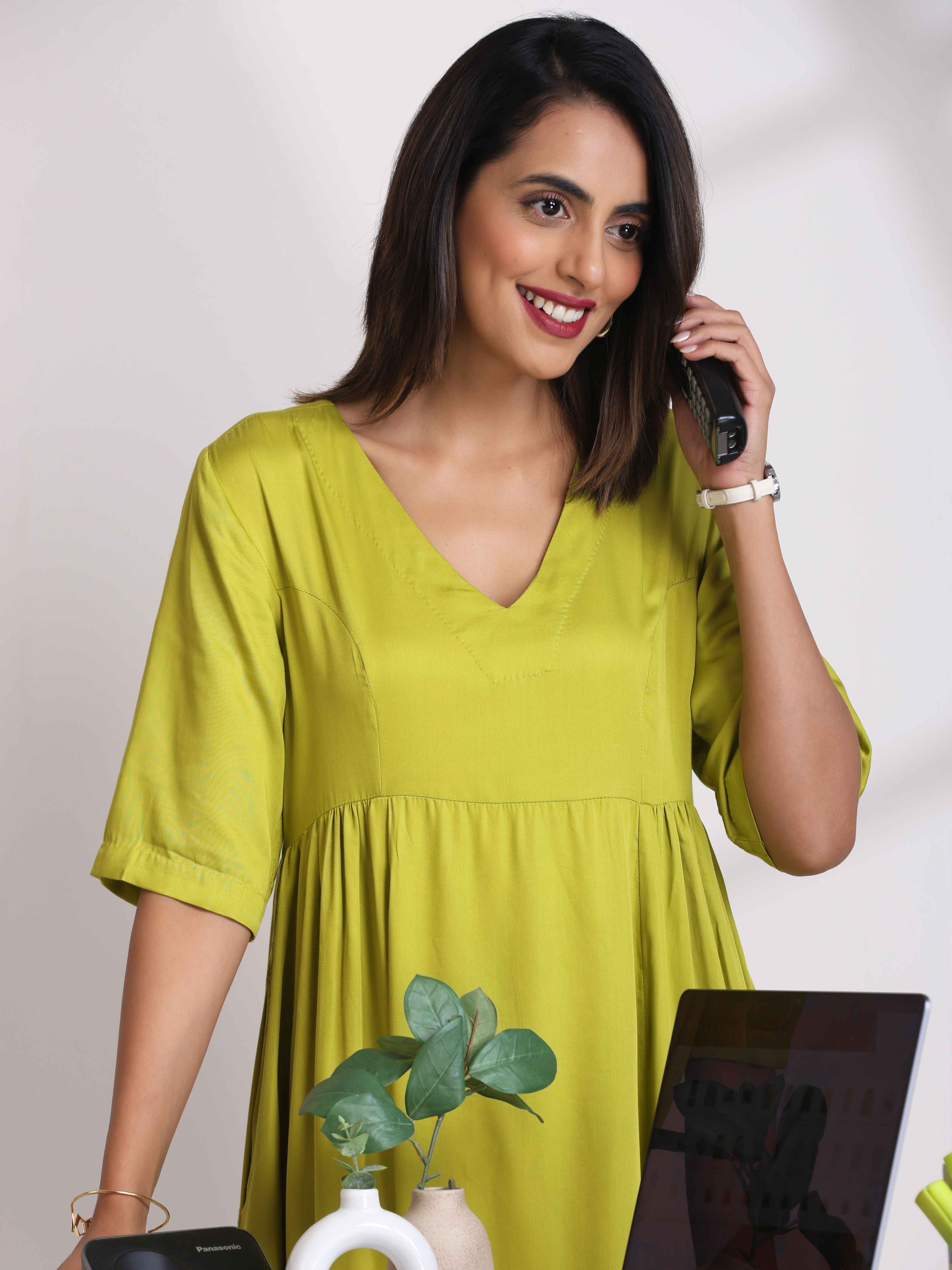 trueBrowns Modal Lime Green Dress