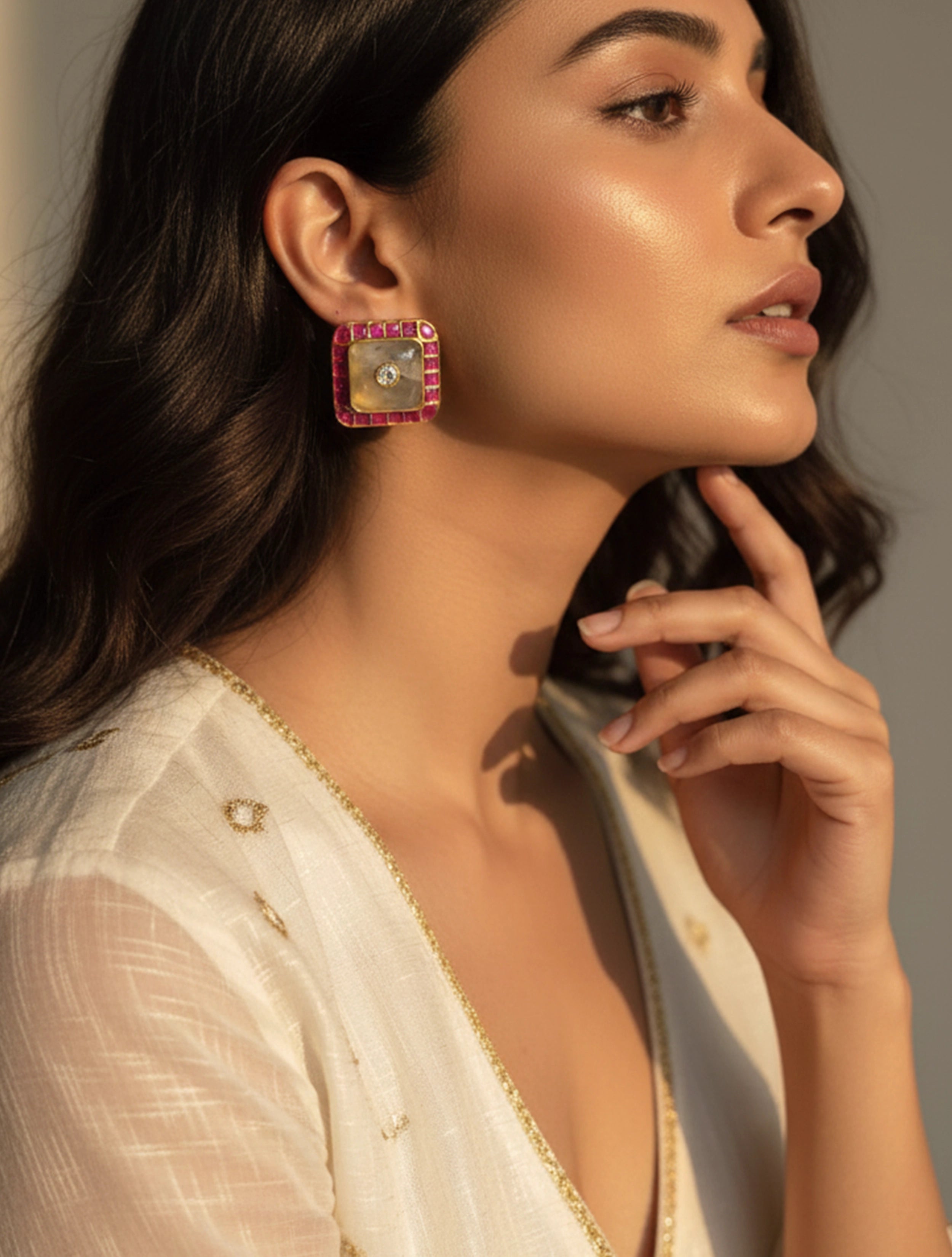 trueBrowns Red Square Studs
