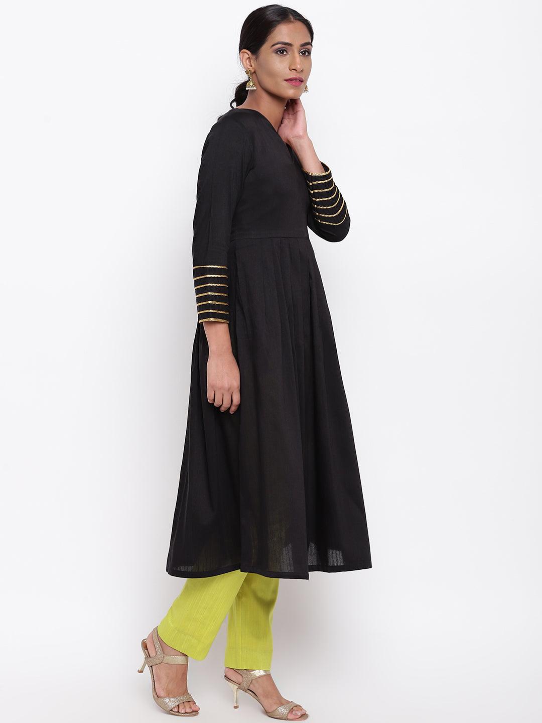 Black Embellished Sleeve Kurta-Pant - trueBrowns