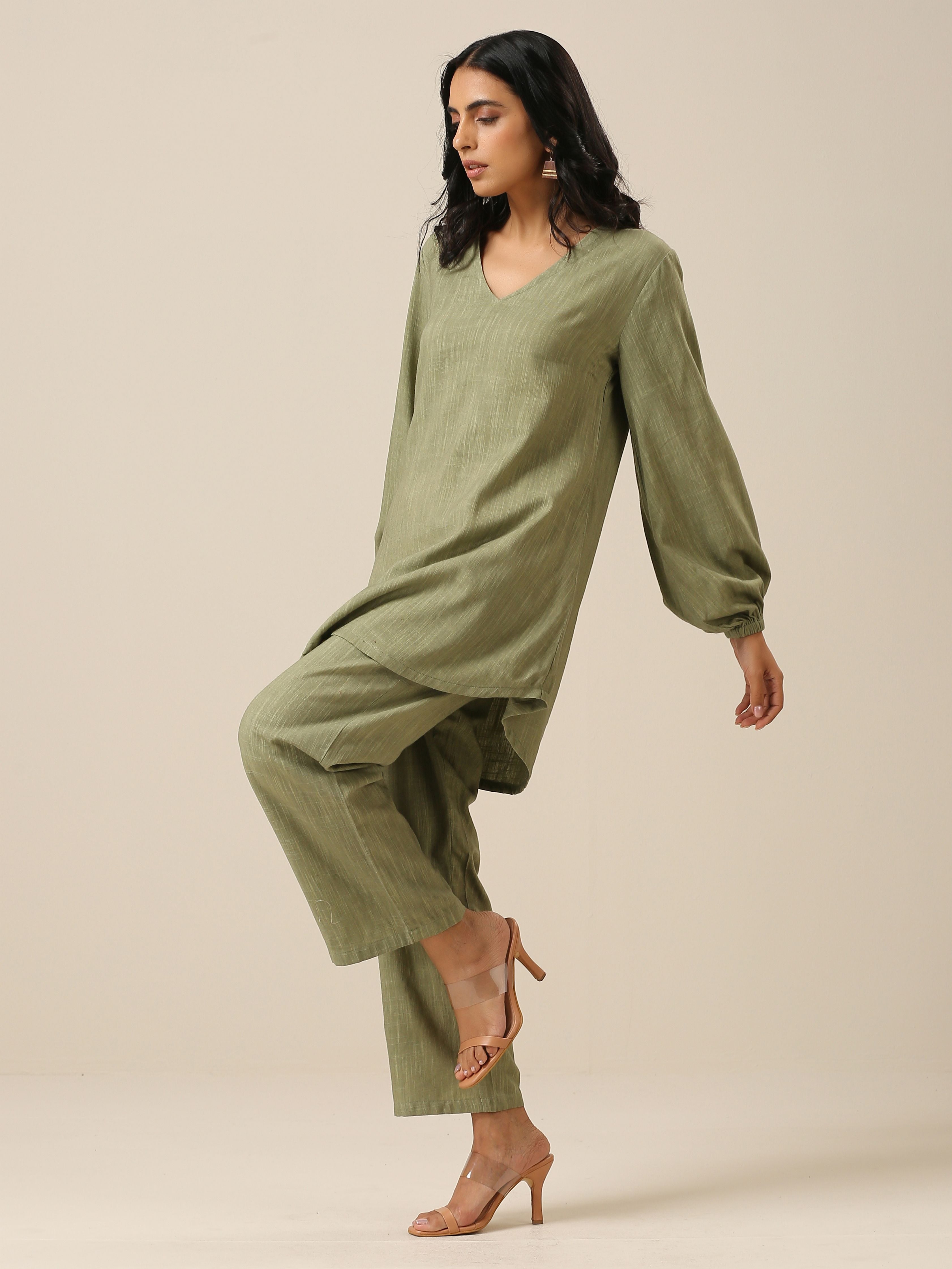 Sage Slub Textured Short Co-Ord Set