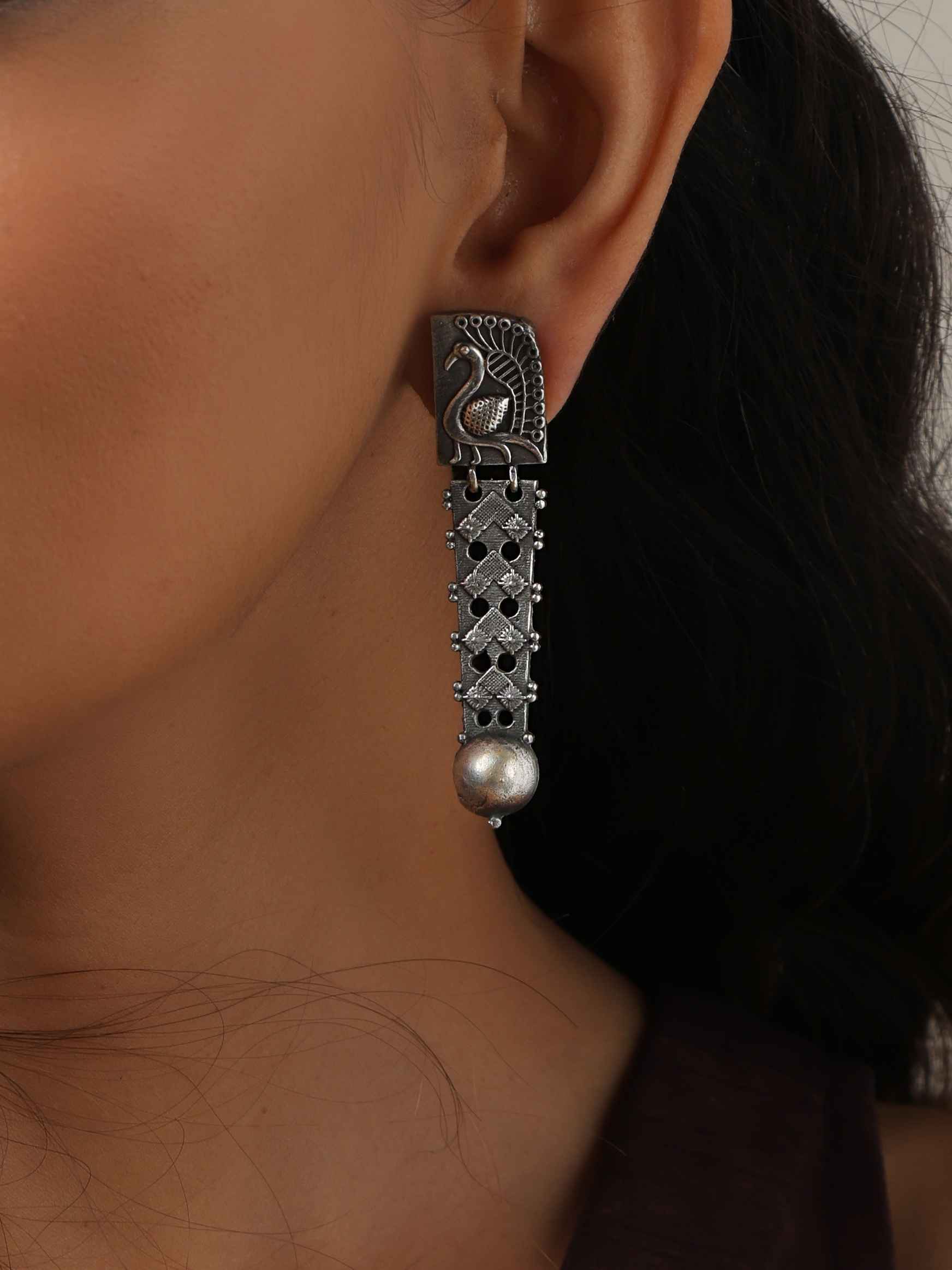 trueBrowns Silver Tone Flamingo Dangle Earrings