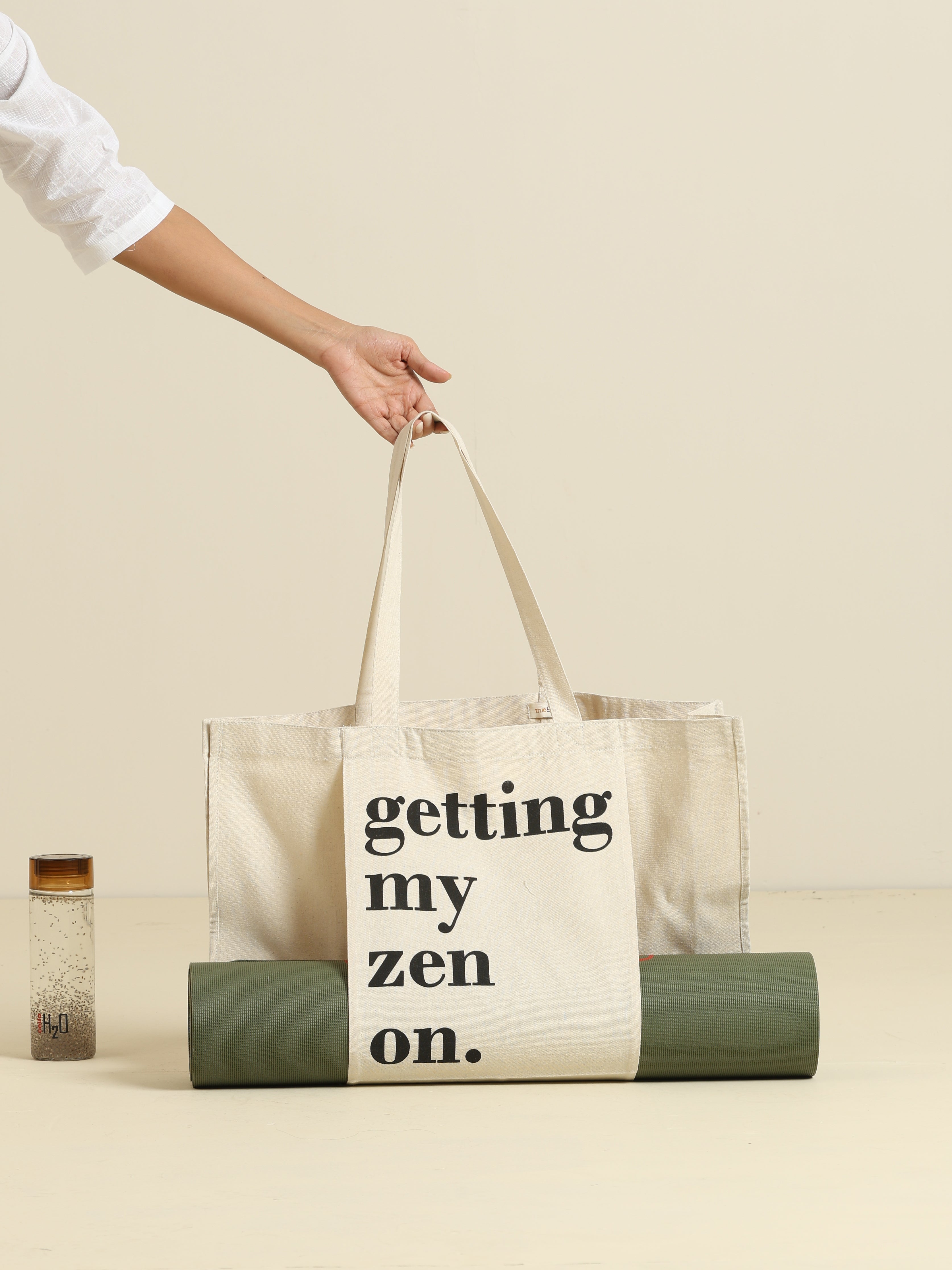 trueBrowns Off White Yoga Tote Bag