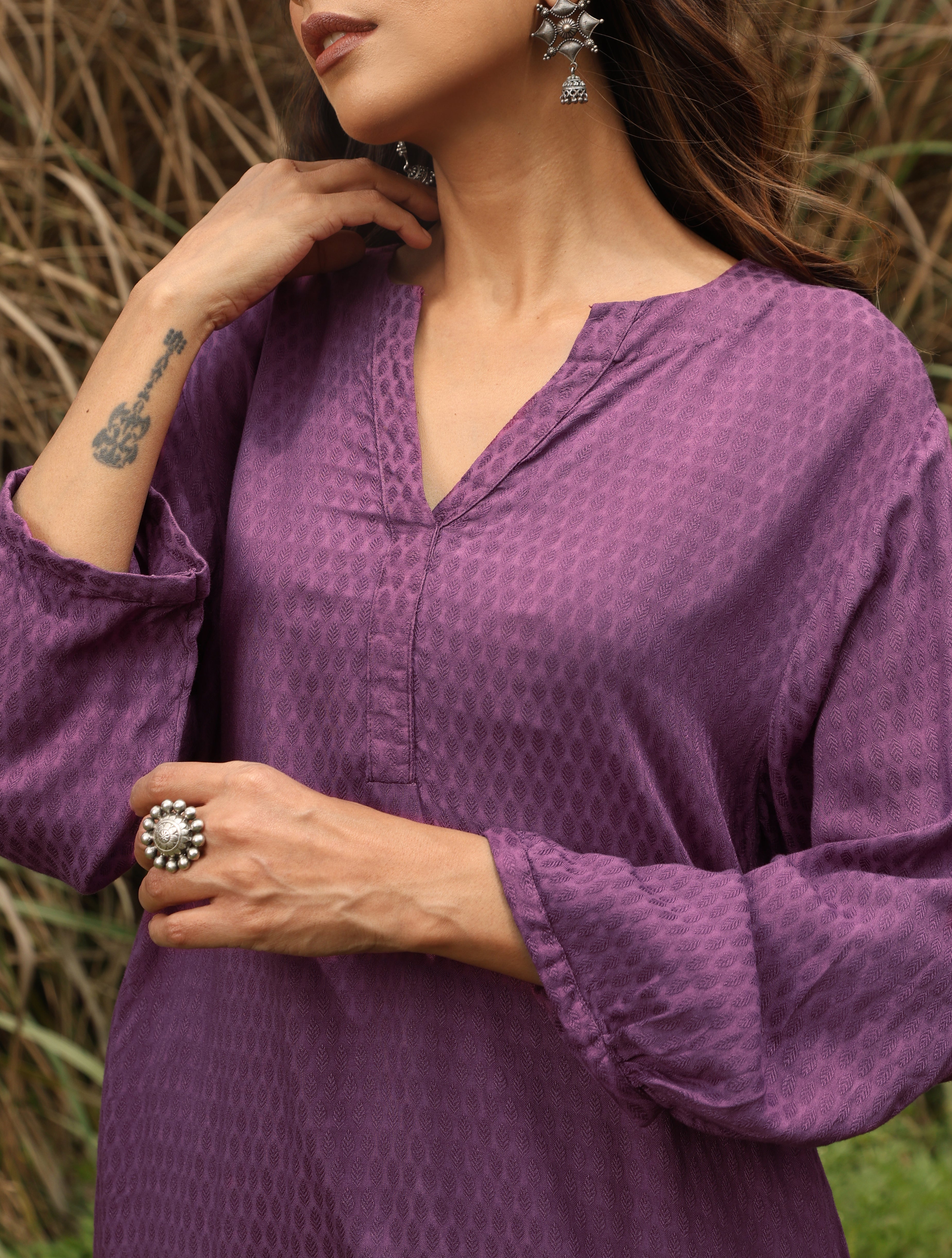 trueBrowns Purple Viscose Dobby Relaxed Co-ord Set