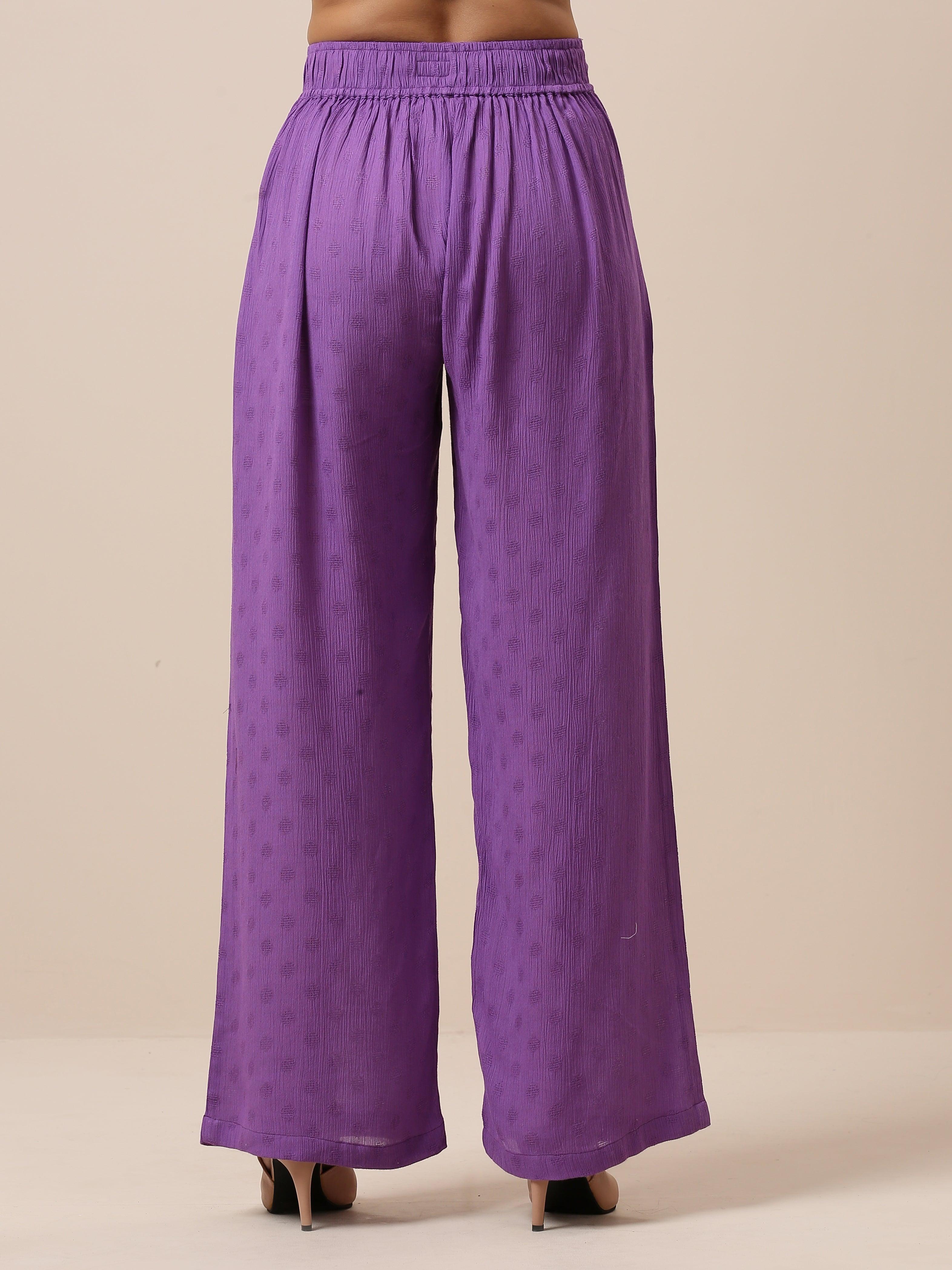 Cotton Purple Weave High Waist Pant - trueBrowns