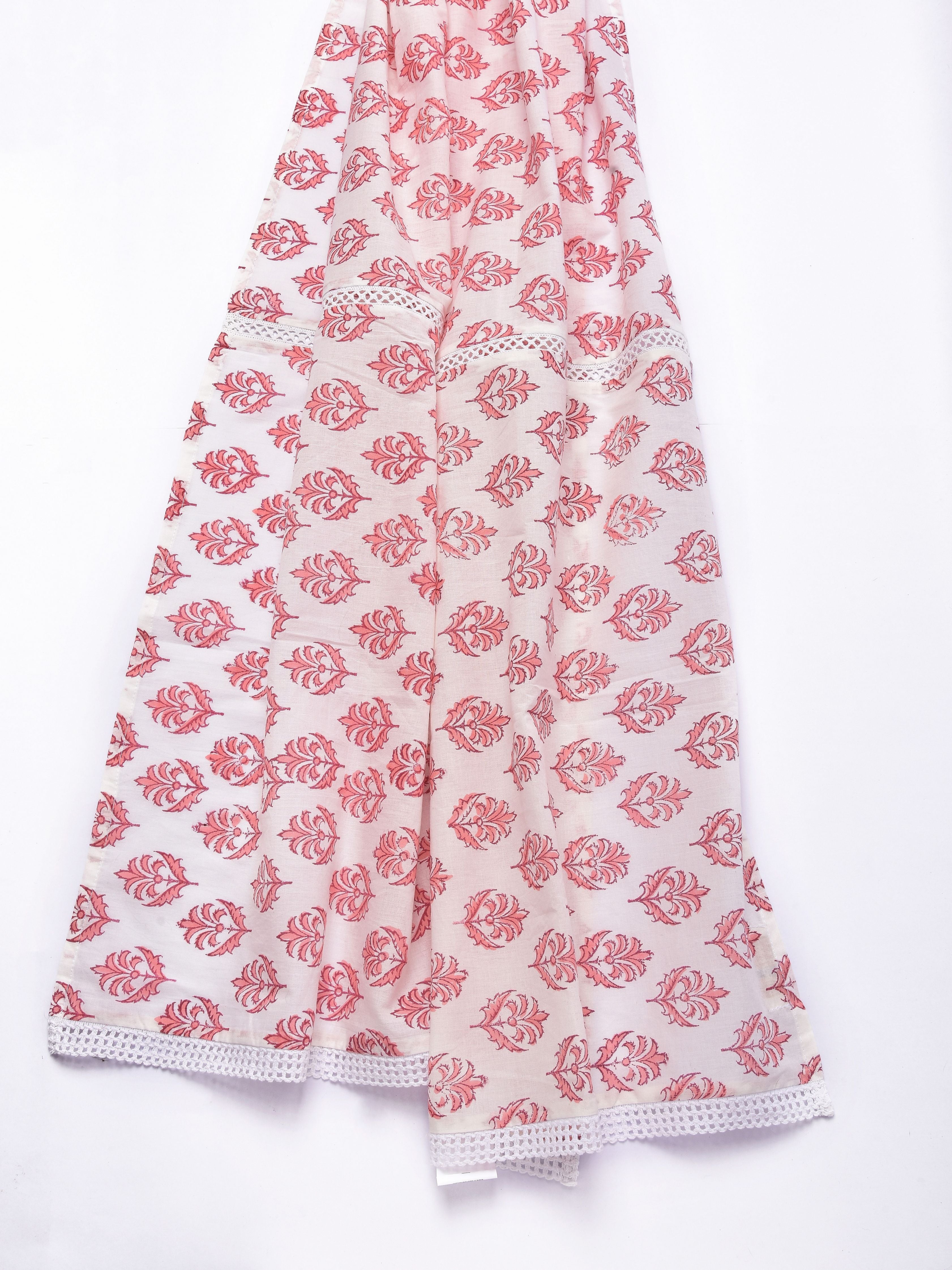 Pink Buta On White Print Cotton Stole