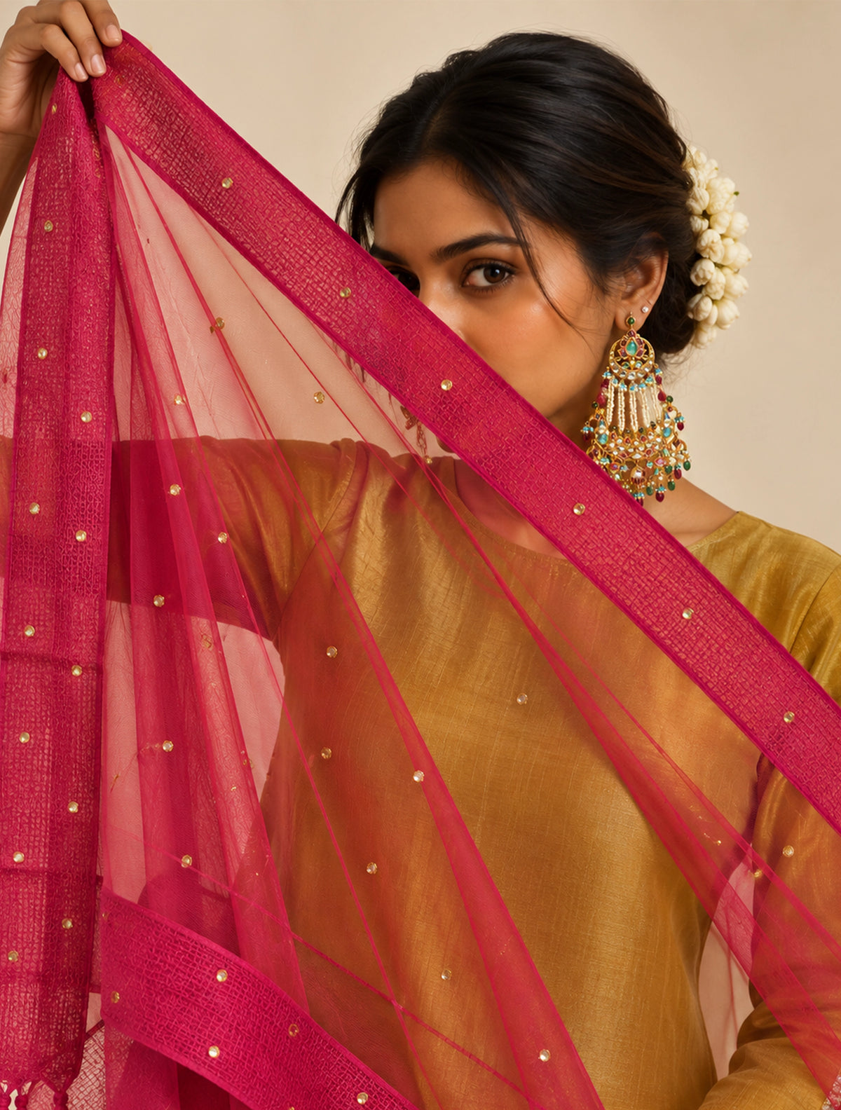 trueBrowns Red Organza Dupatta