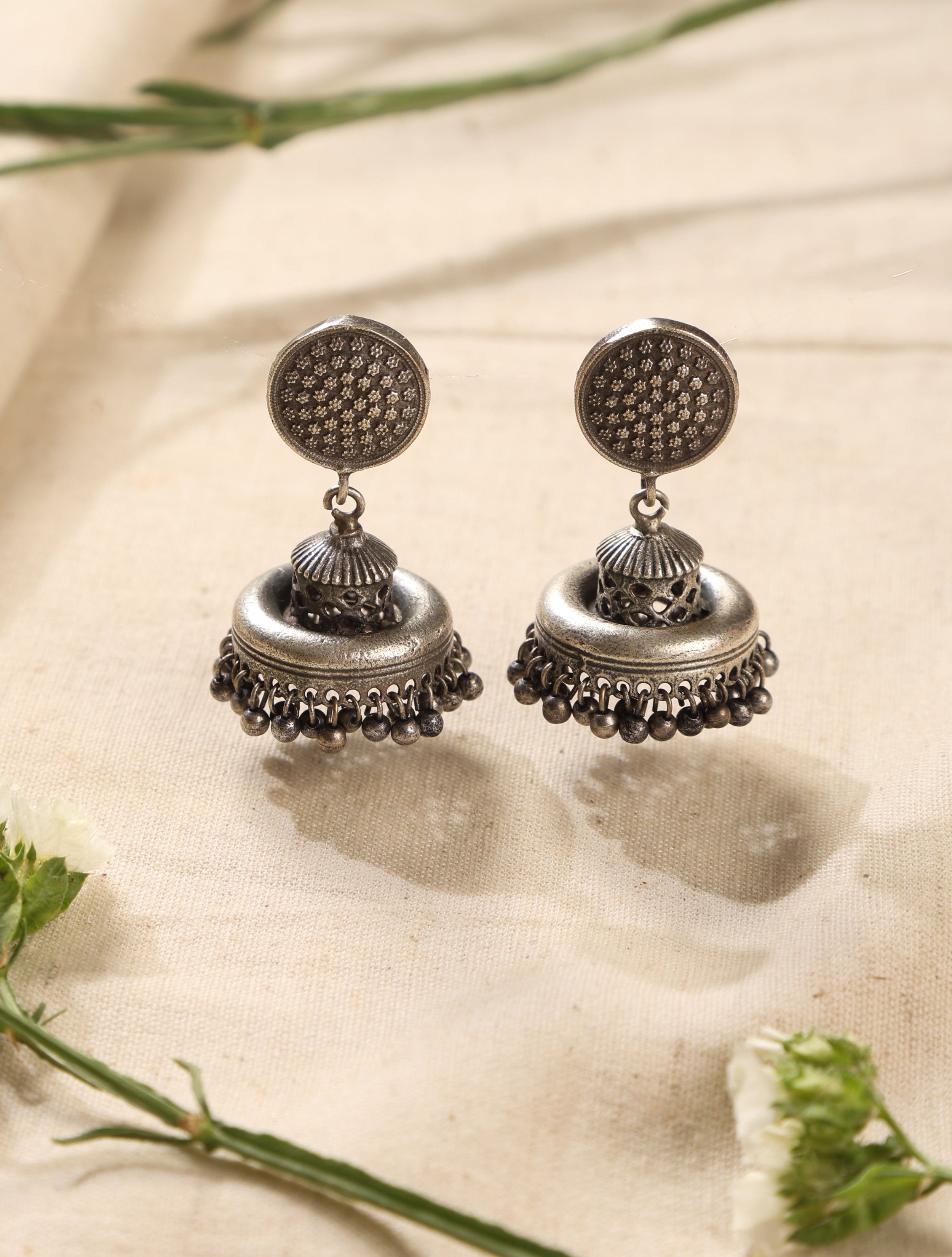 trueBrowns Silver Jaali Jhumka Earrings