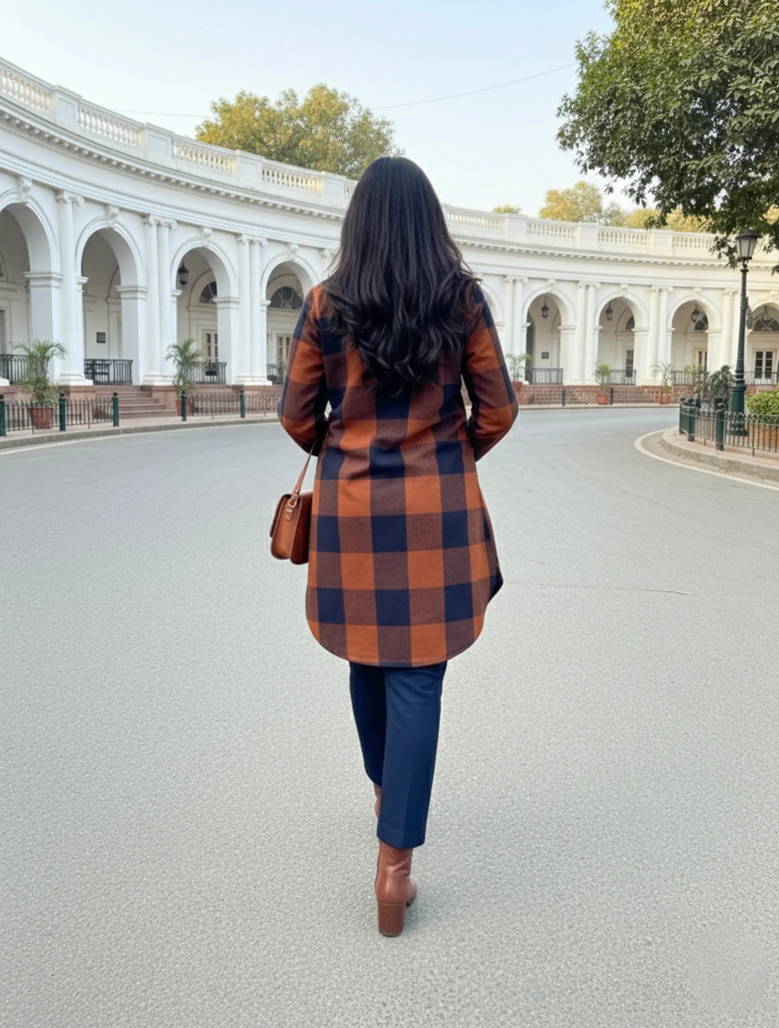 trueBrowns Brown Check Shirt Kurta