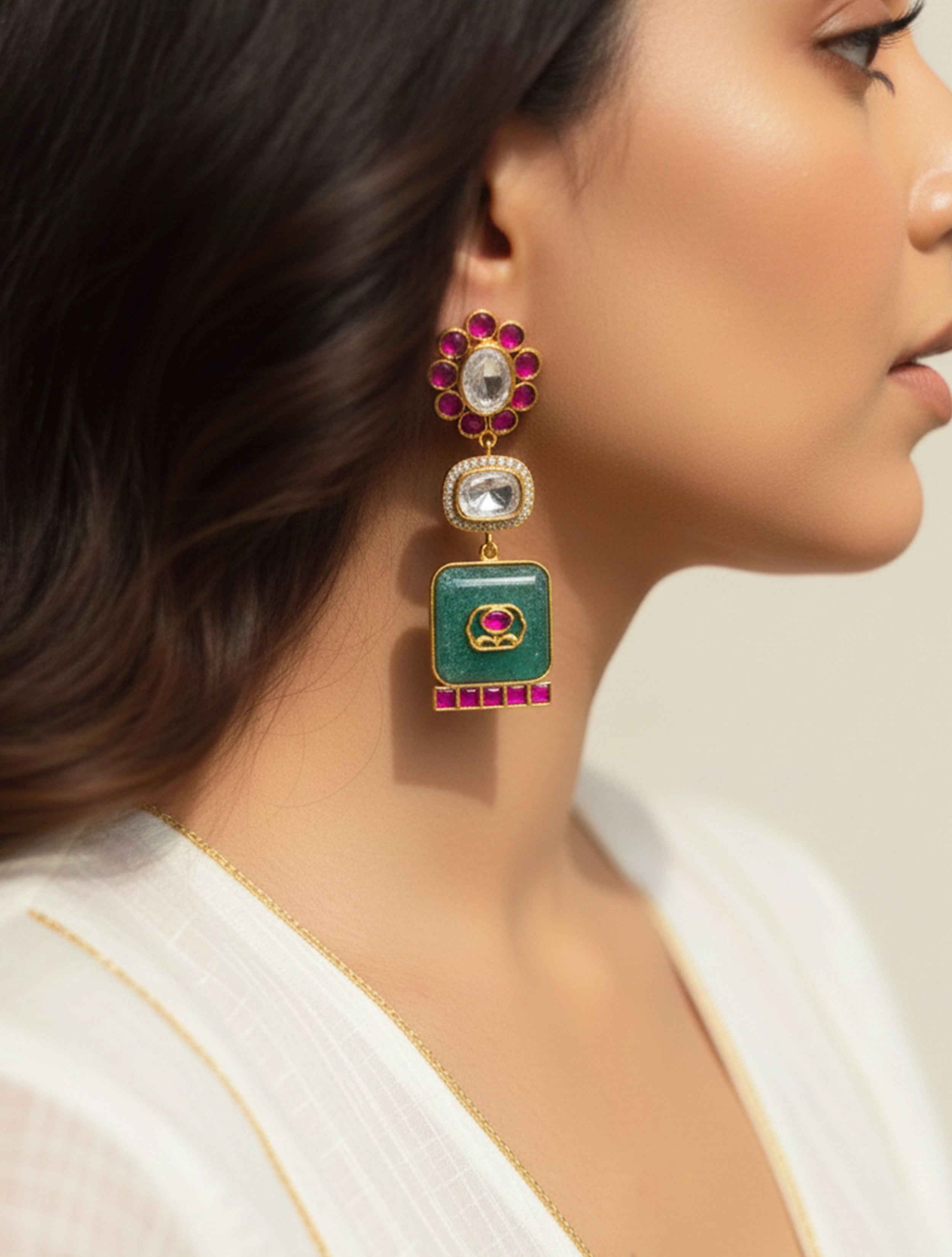 trueBrowns Green Stone Earrings