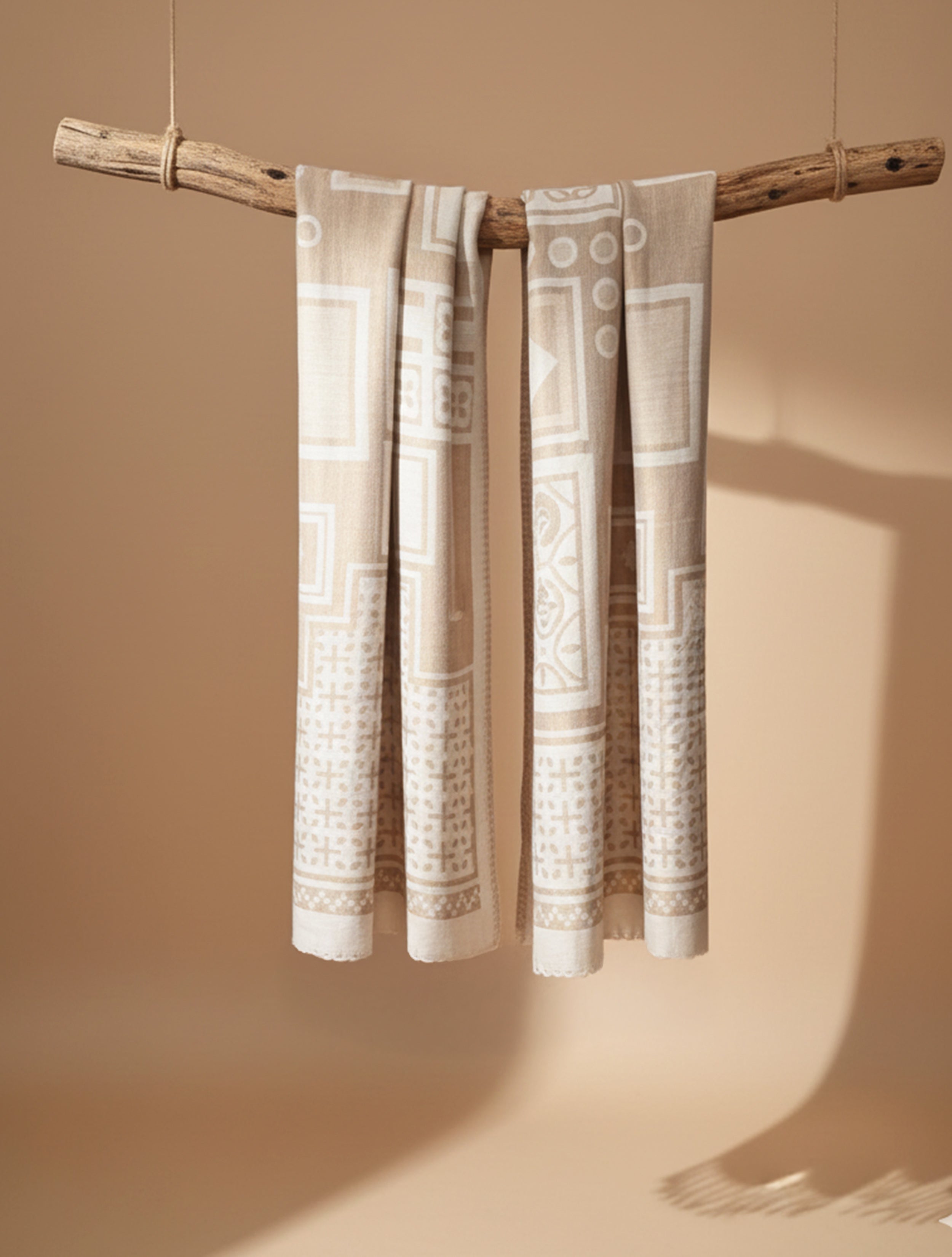 trueBrowns Beige Abstract Woollen Stole