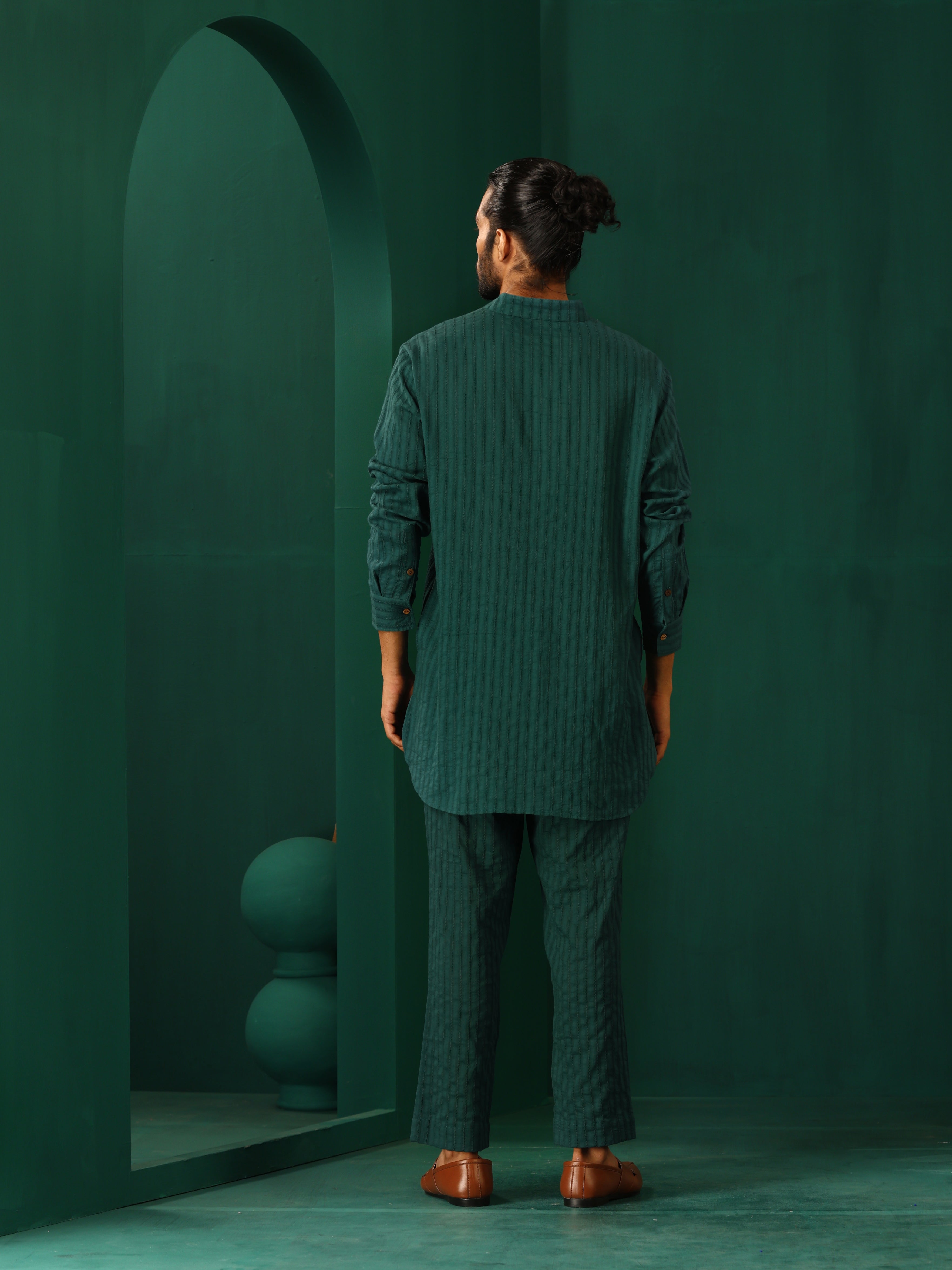 trueBrowns Men Turquoise Dobby Co-ord Set