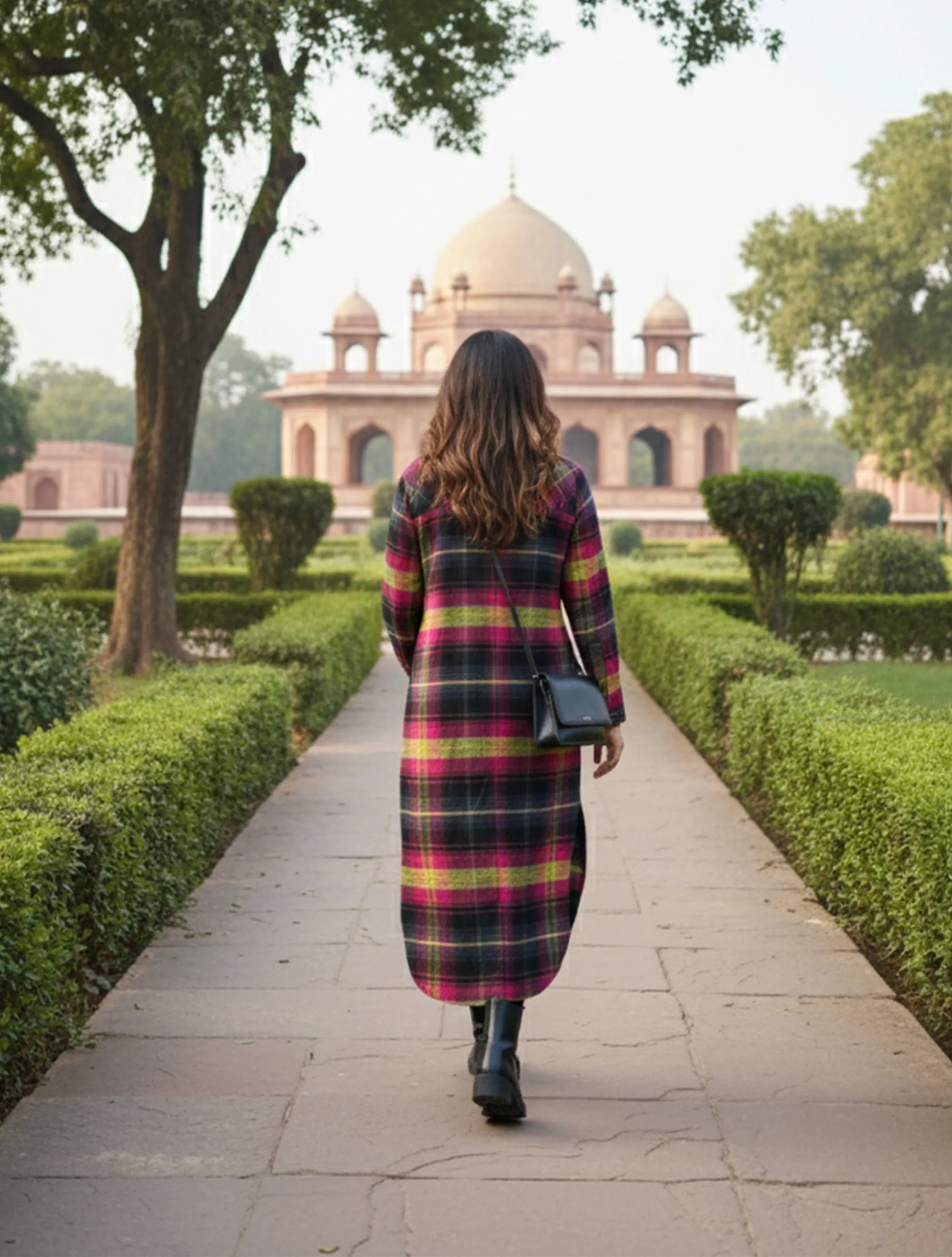 trueBrowns Pink Check Long Shirt Dress