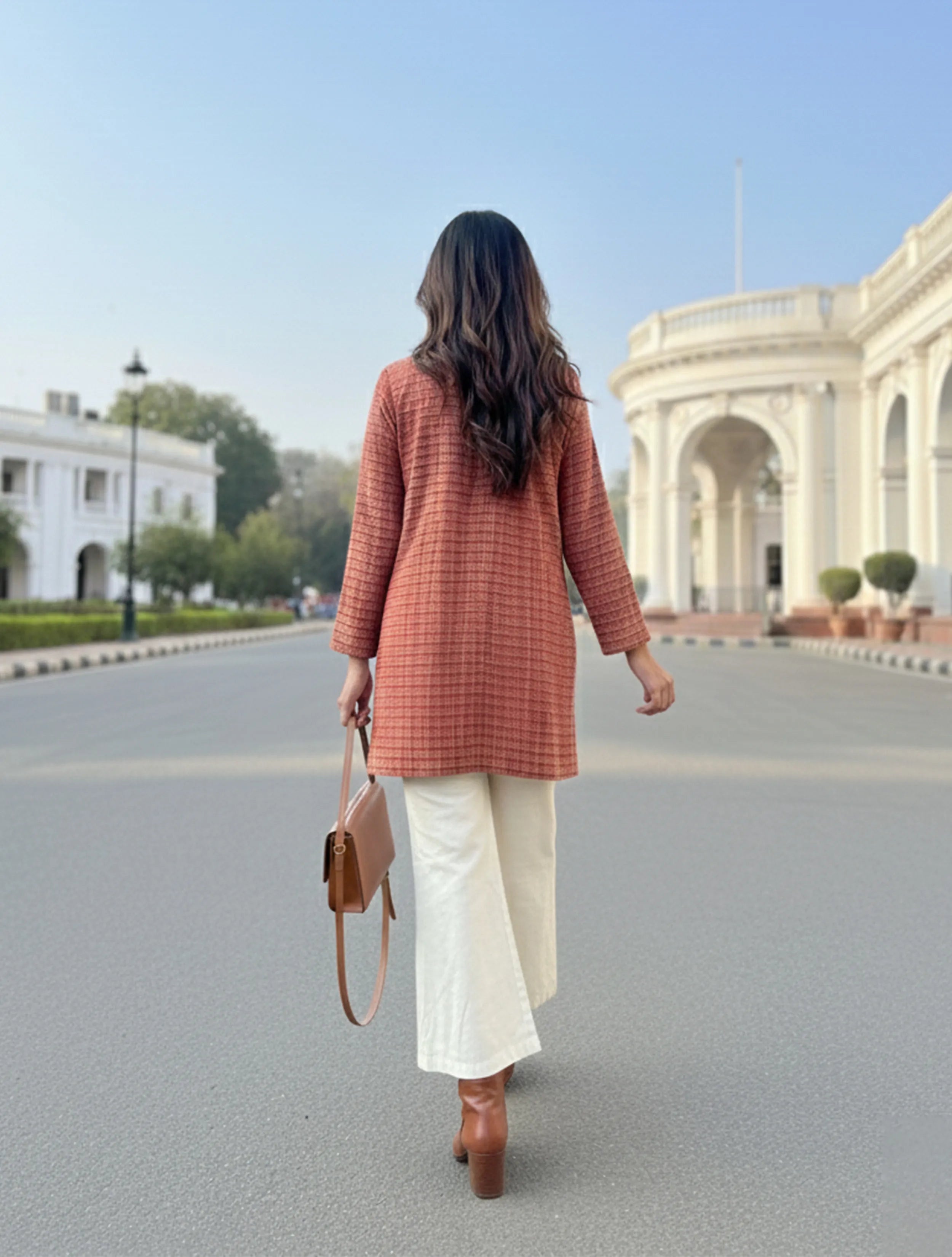 trueBrowns Maroon Check Round V-Neck Top