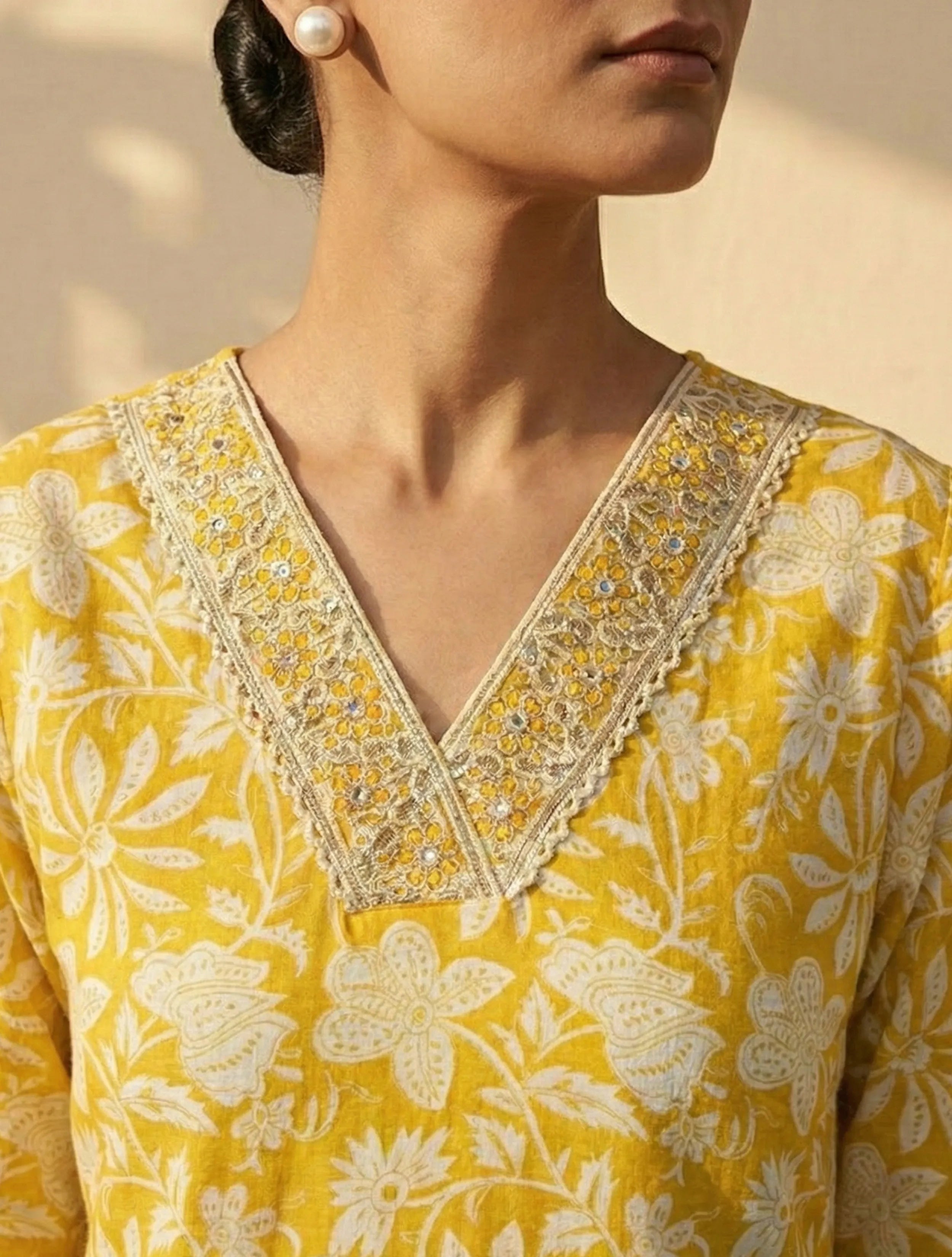 trueBrowns Yellow Floral Print Kurta Pant Dupatta Set