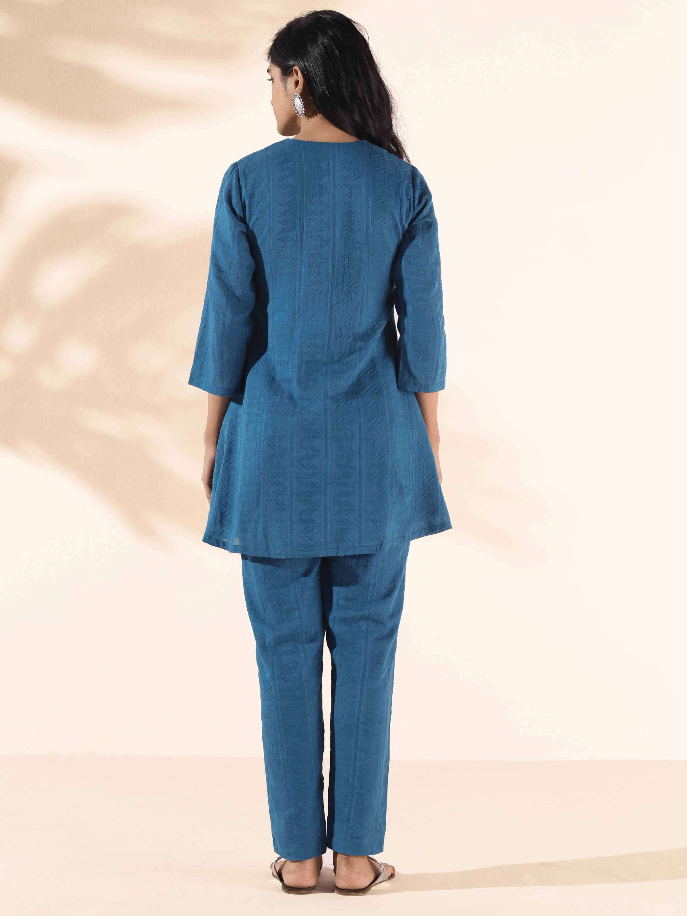 trueBrowns Blue Cotton Dobby Co-ord Set