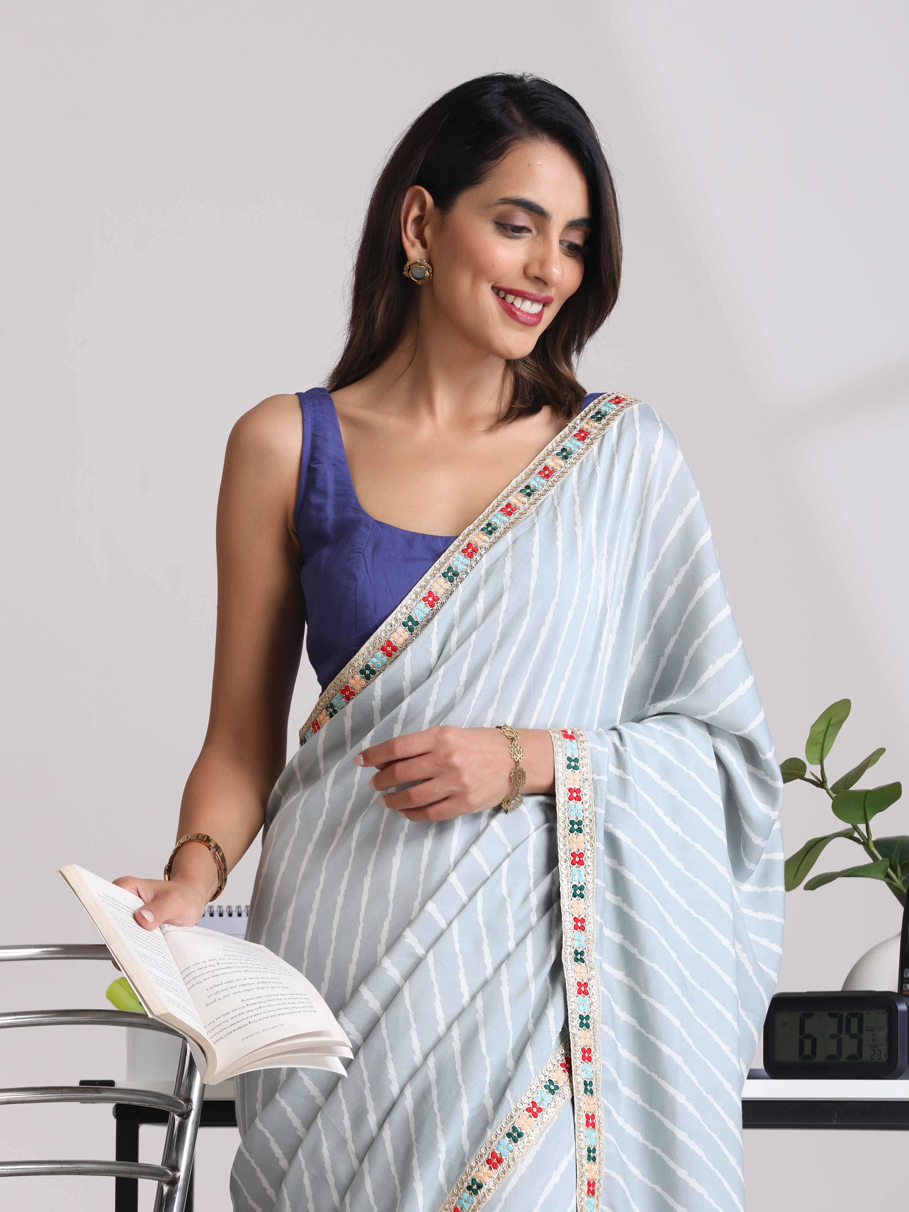 trueBrowns Grey Muslin Silk Saree