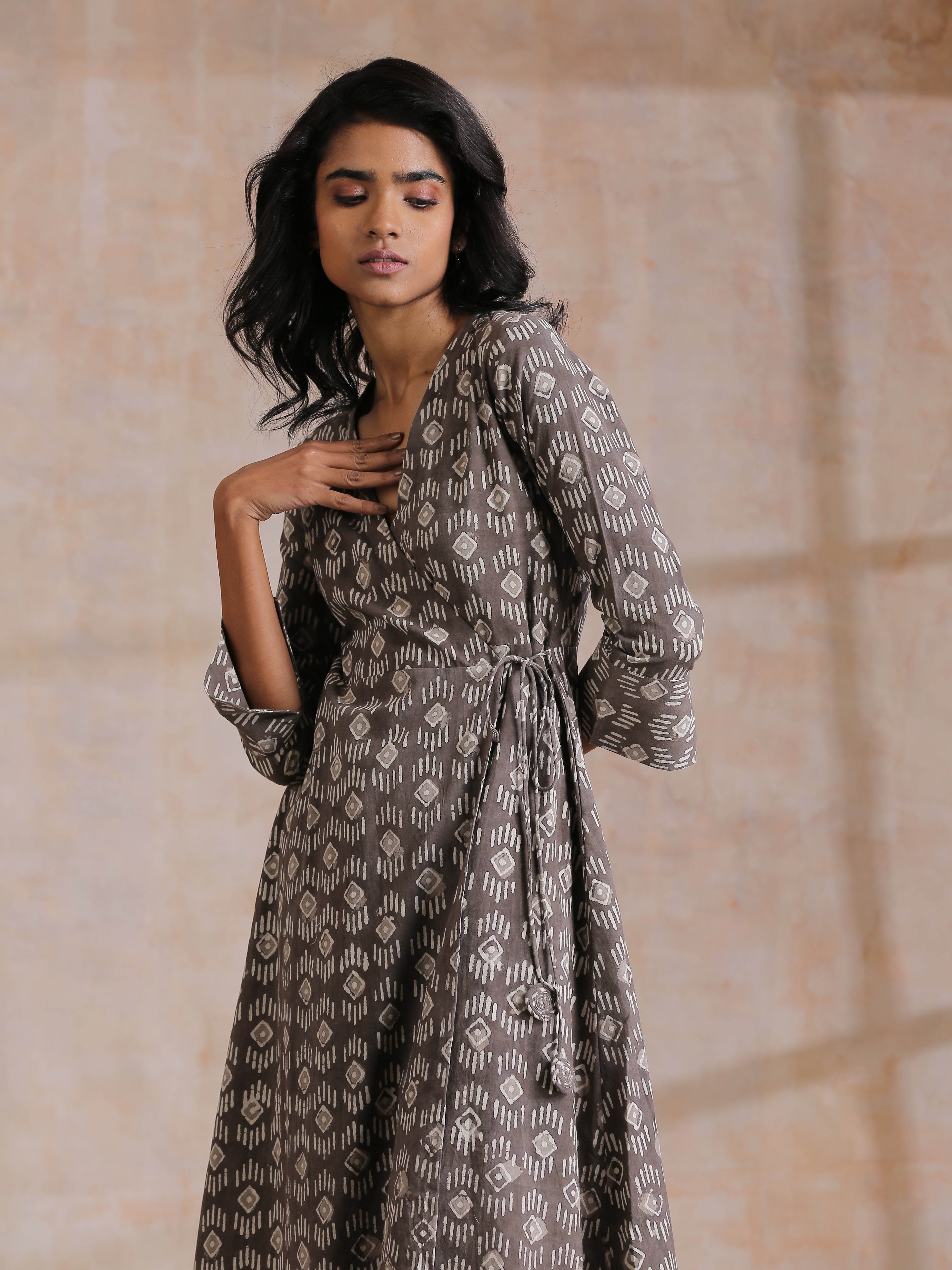 Clay Dabu Geometric Print Cotton Angrakha Kurta Pant Set