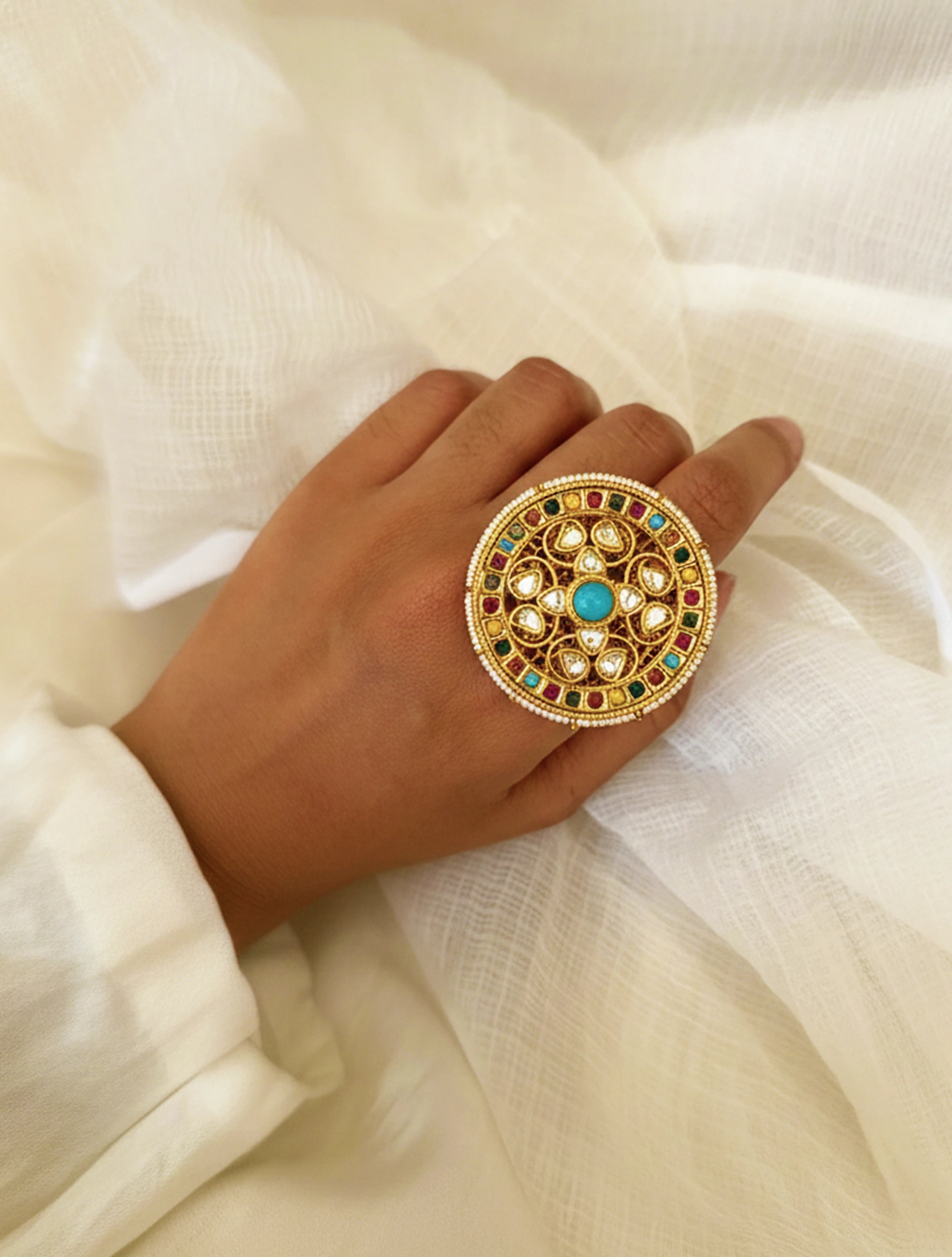 trueBrowns Circular Ming Green Detail Ring