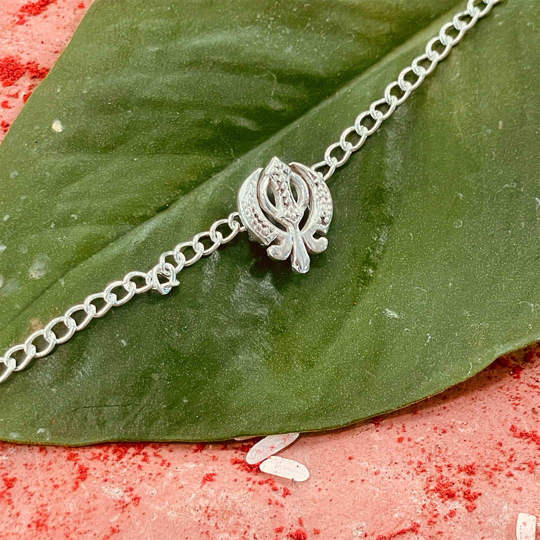 trueBrowns Men 925 Sterling Silver Khanda Silver Chain Bracelet