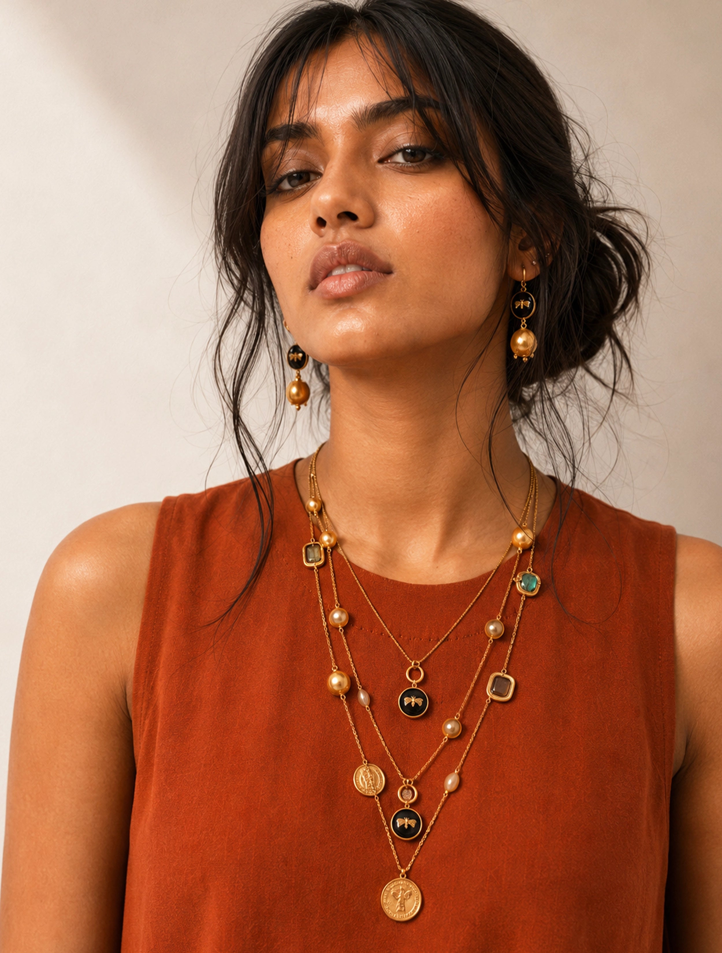 trueBrowns Rust Solid Viscose Sleeveless Co-Ord Set