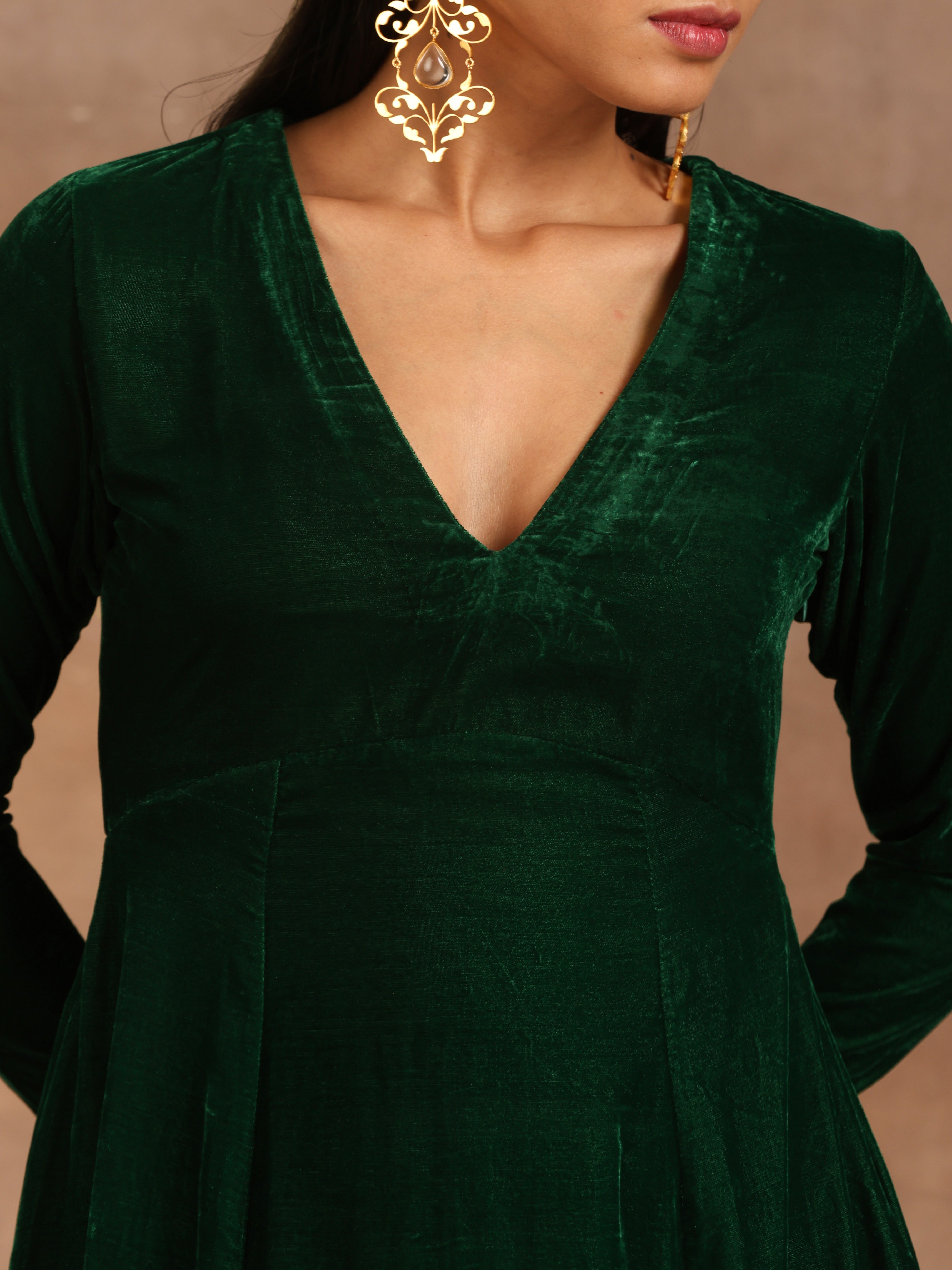 trueBrowns Green Velvet Dress