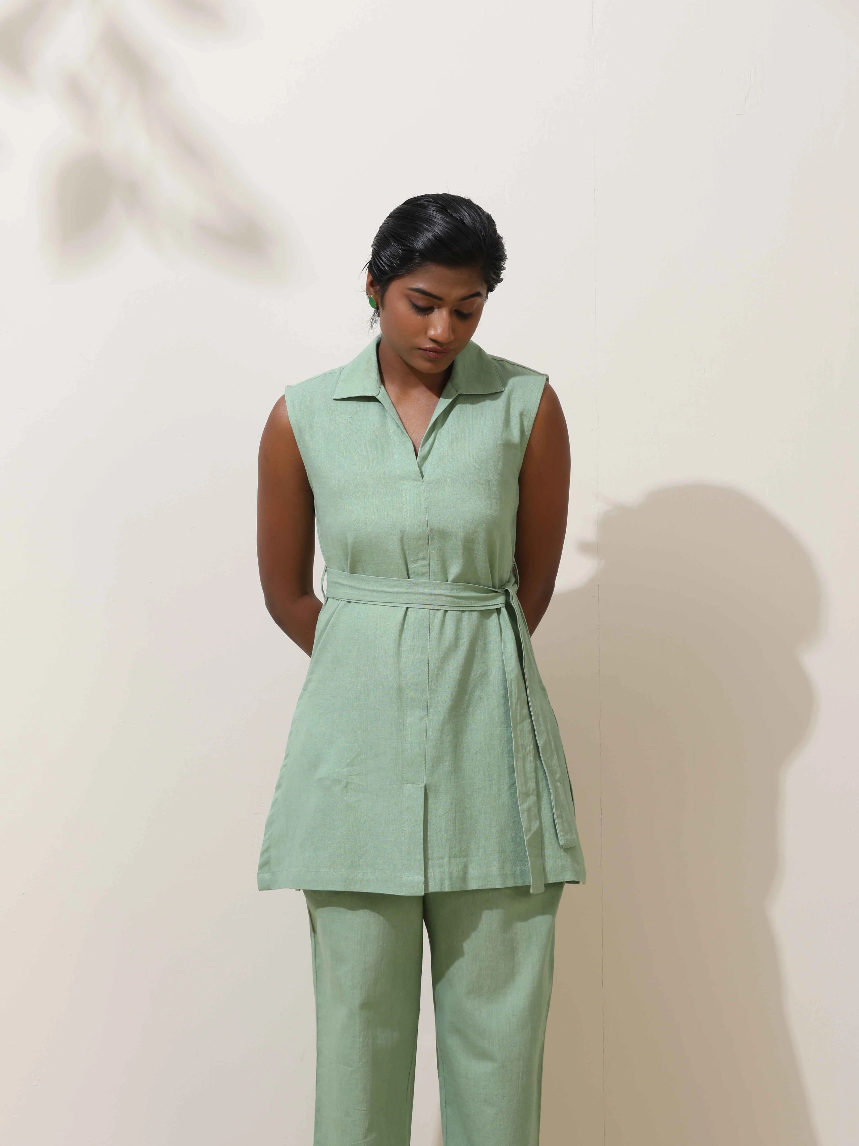 trueBrowns Mint Green Cotton Linen Co-Ord Set