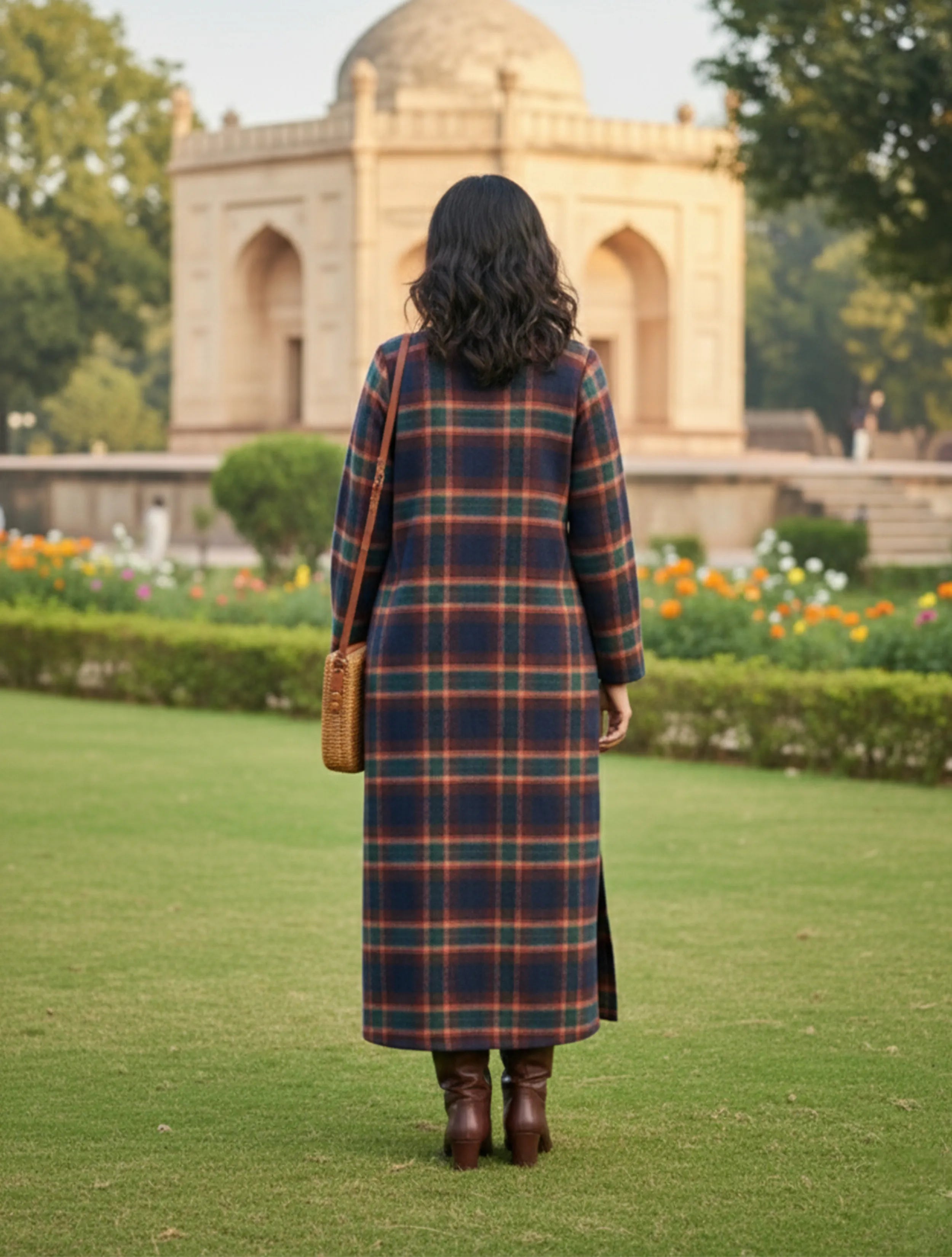 trueBrowns Navy Check V-Neck Dress