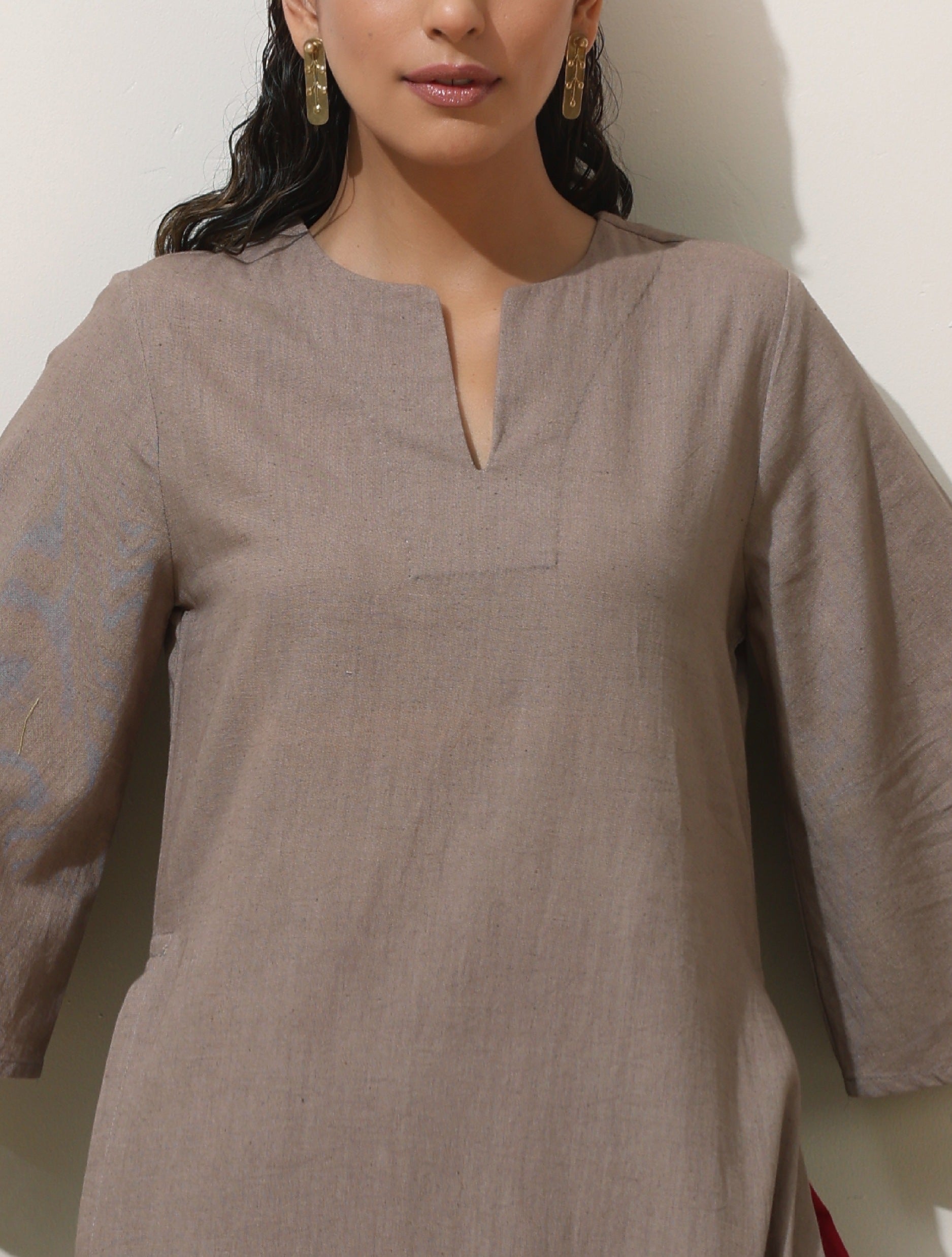 trueBrowns Grey Cotton Linen Kurta Pant Set