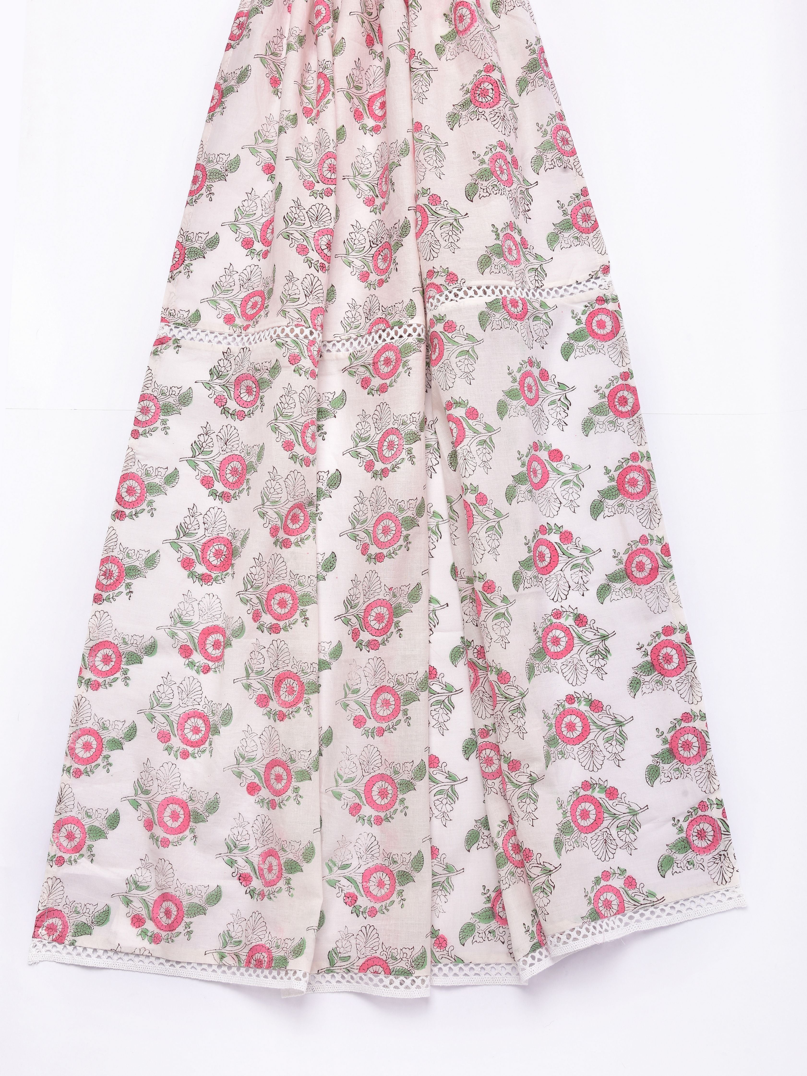 Pink Green Buta On White Print Cotton Stole