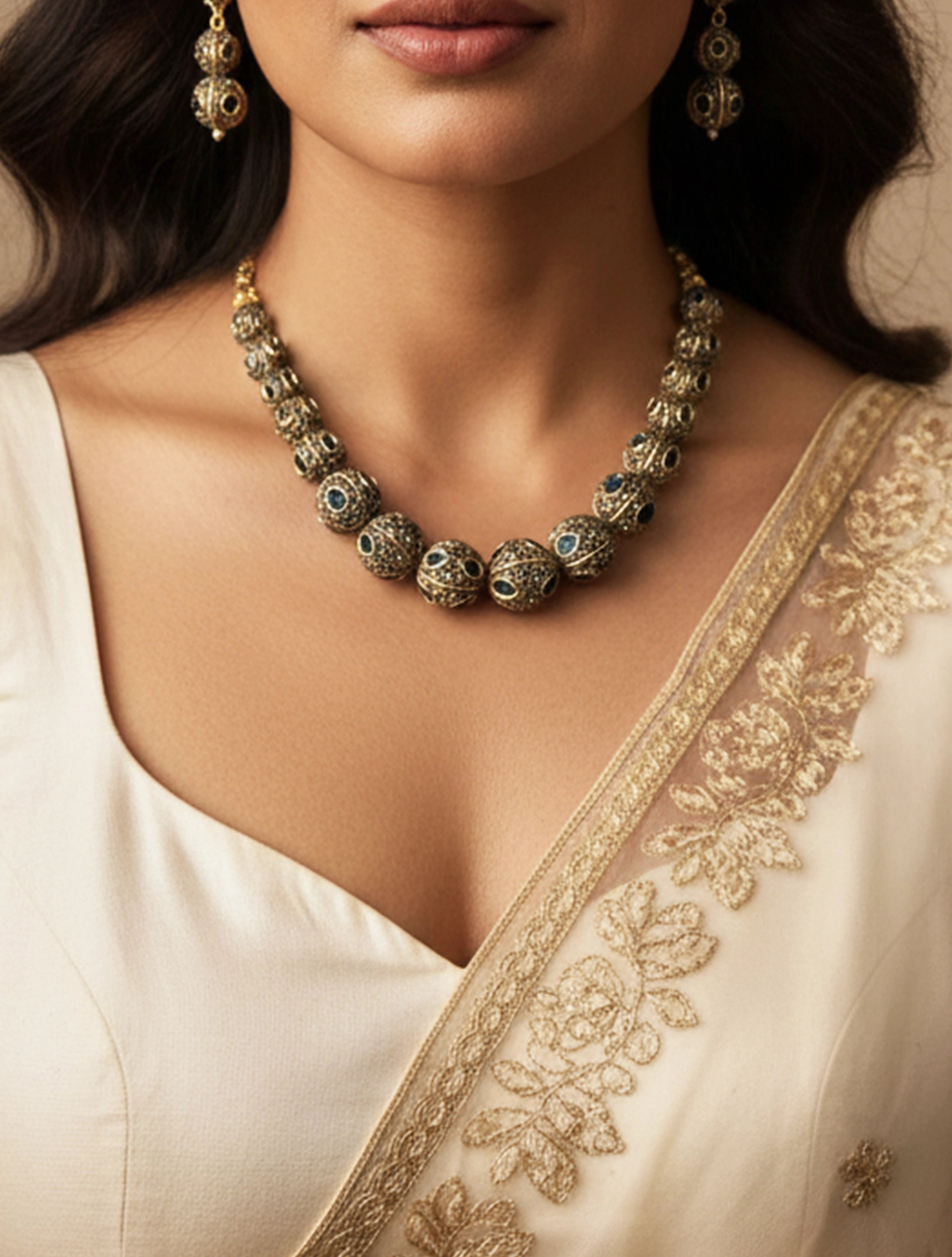 trueBrowns Gold Charm Beaded Choker Set
