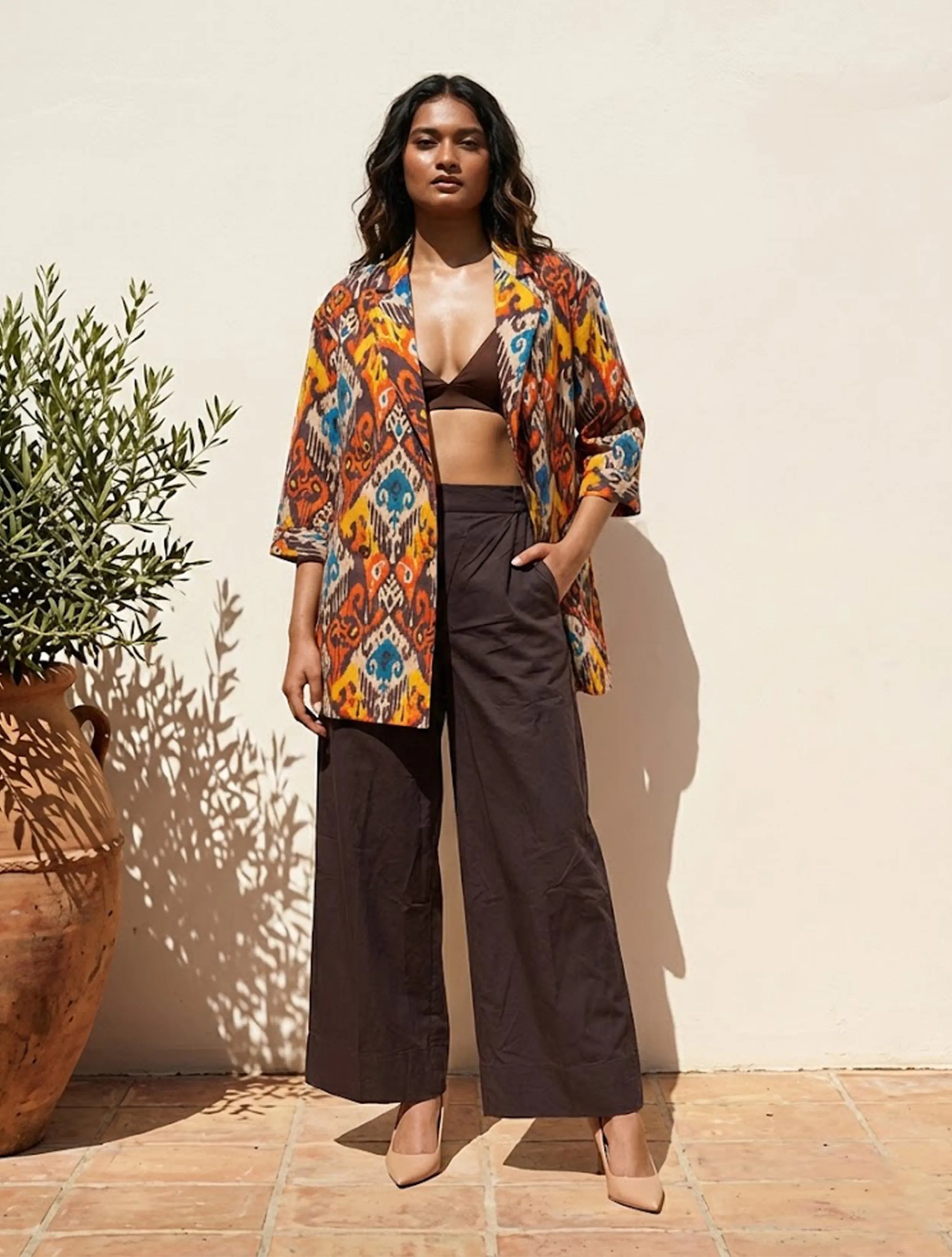 trueBrowns Multicolour Ikat Print Cotton Poplin Blazer Co-Ord Set