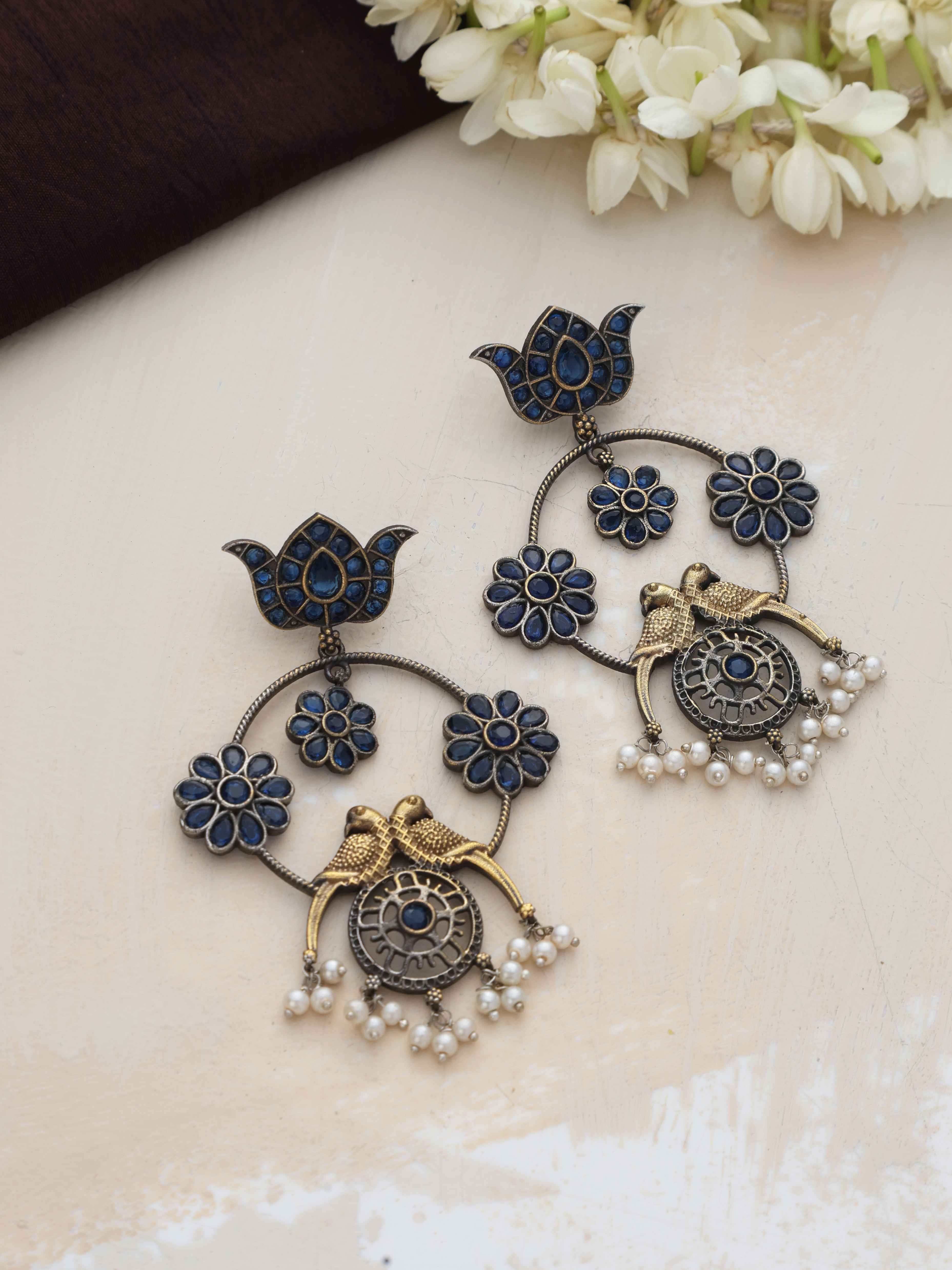 trueBrowns Silver Tone Chandbali Earrings