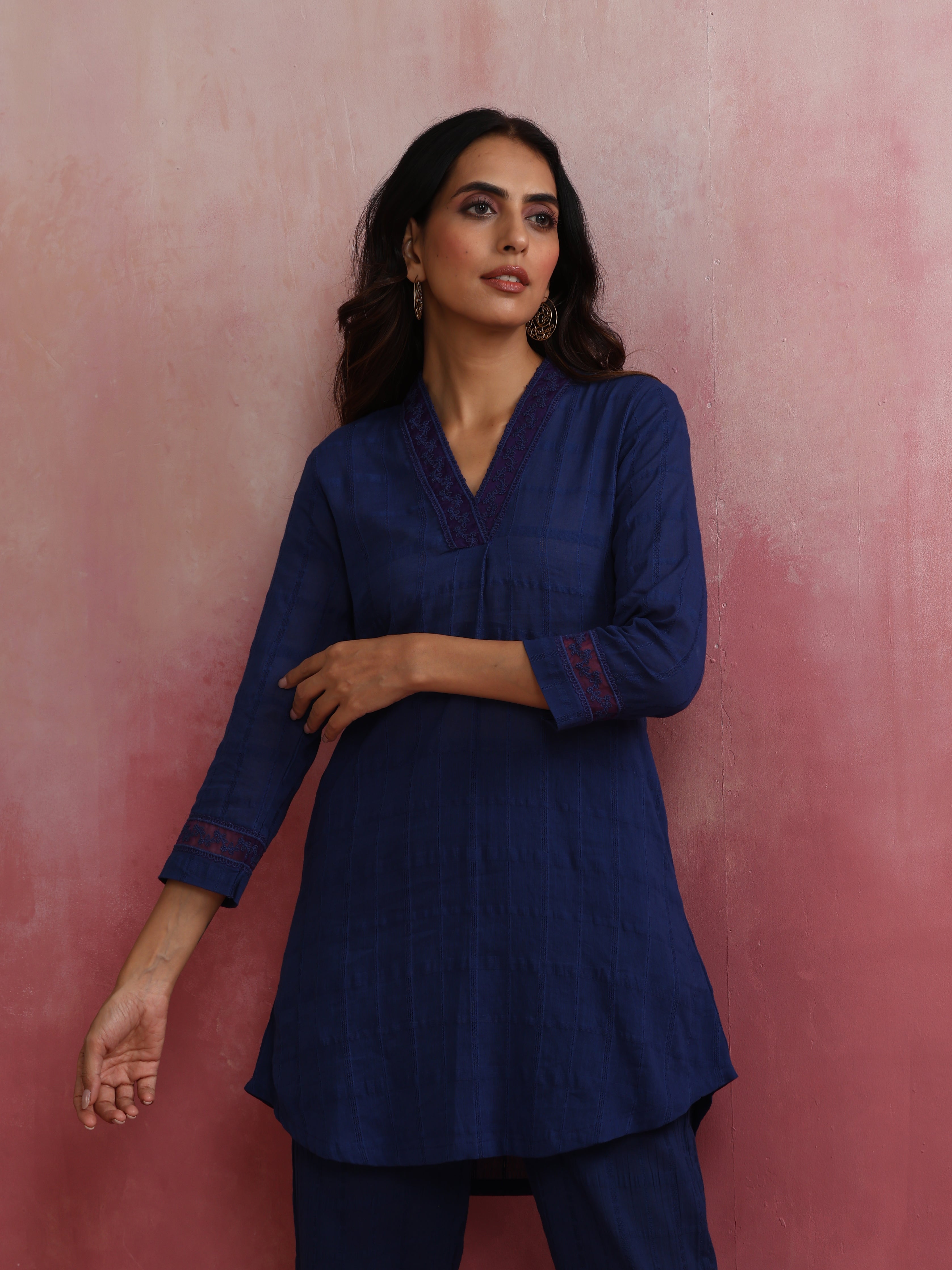 trueBrowns Dark Blue Cotton Dobby Co-ord set