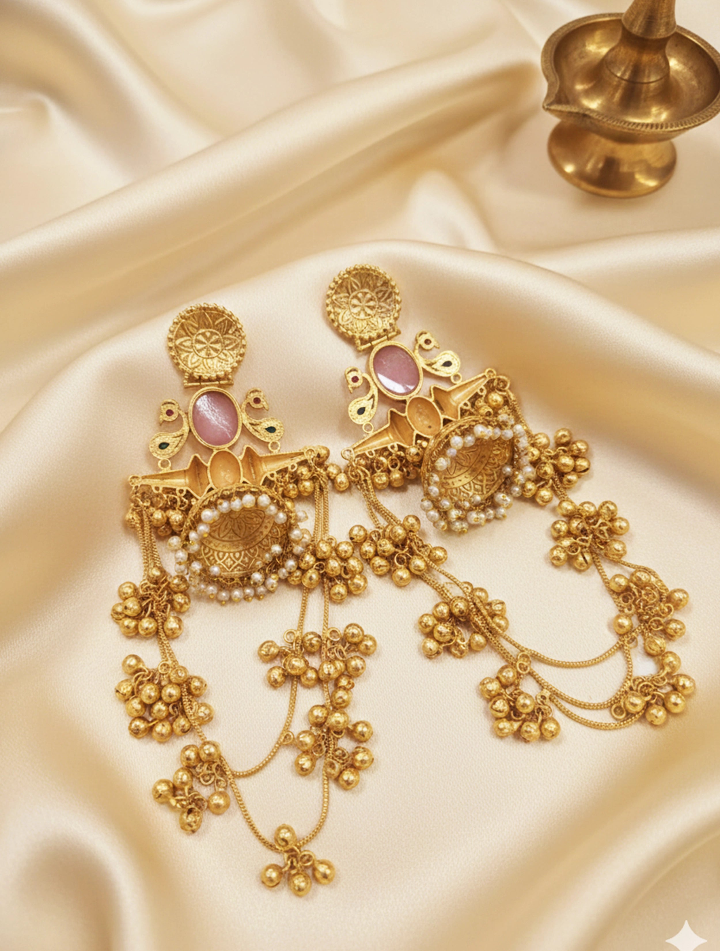 trueBrowns Kashmiri Pink Jhumka Drop Earrings