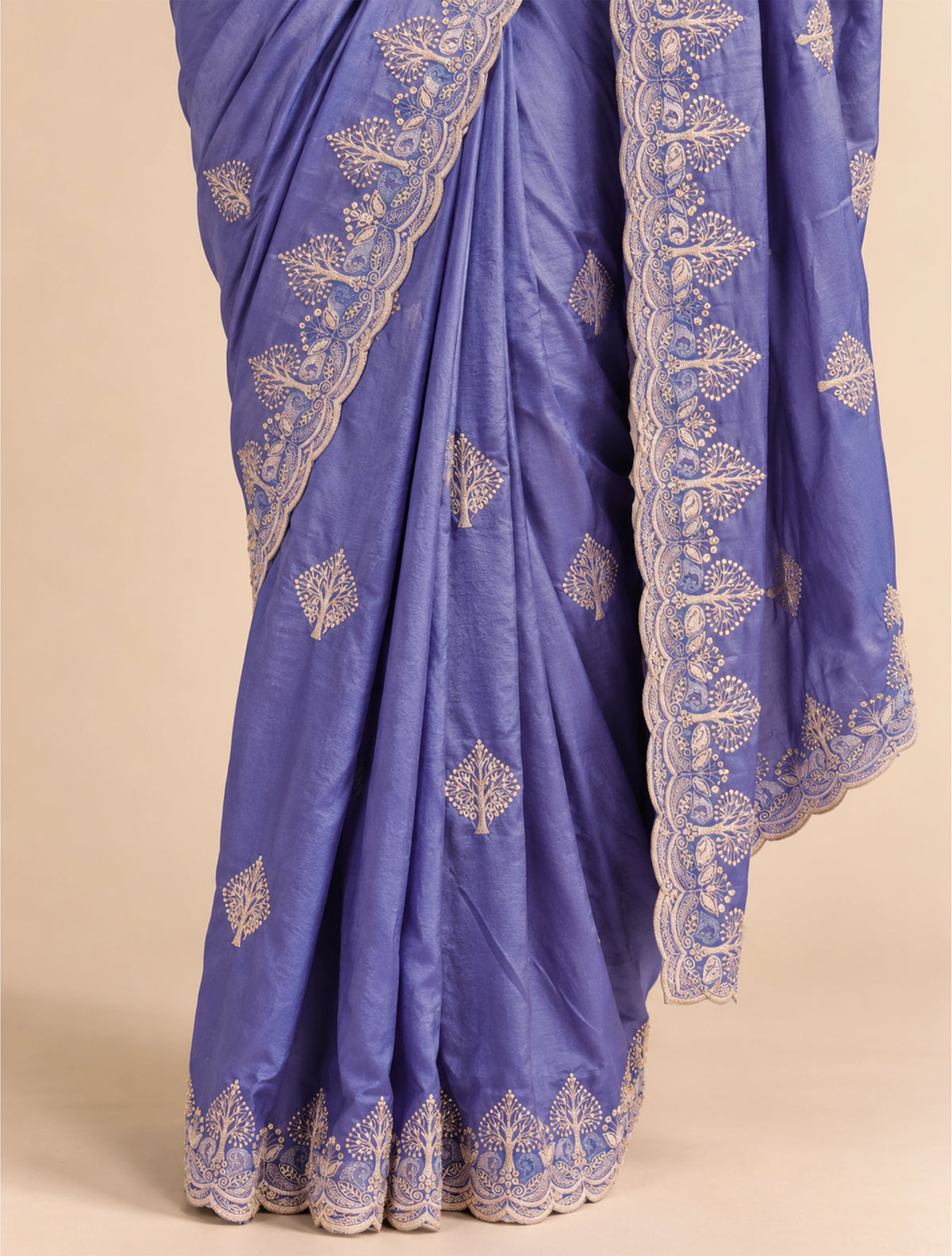 trueBrowns Purple Paan Embroidered Silk Blend Saree With Unstitched Blouse