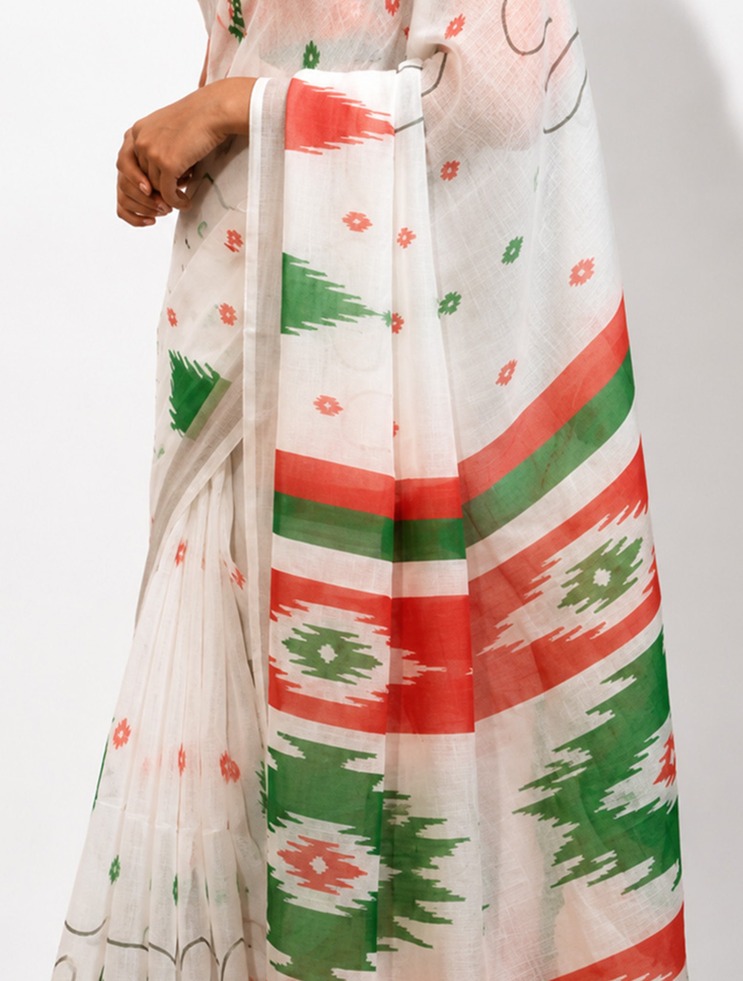 trueBrowns Ikat print Independence Day Saree With Unstitched Blouse| The Freedom Drape