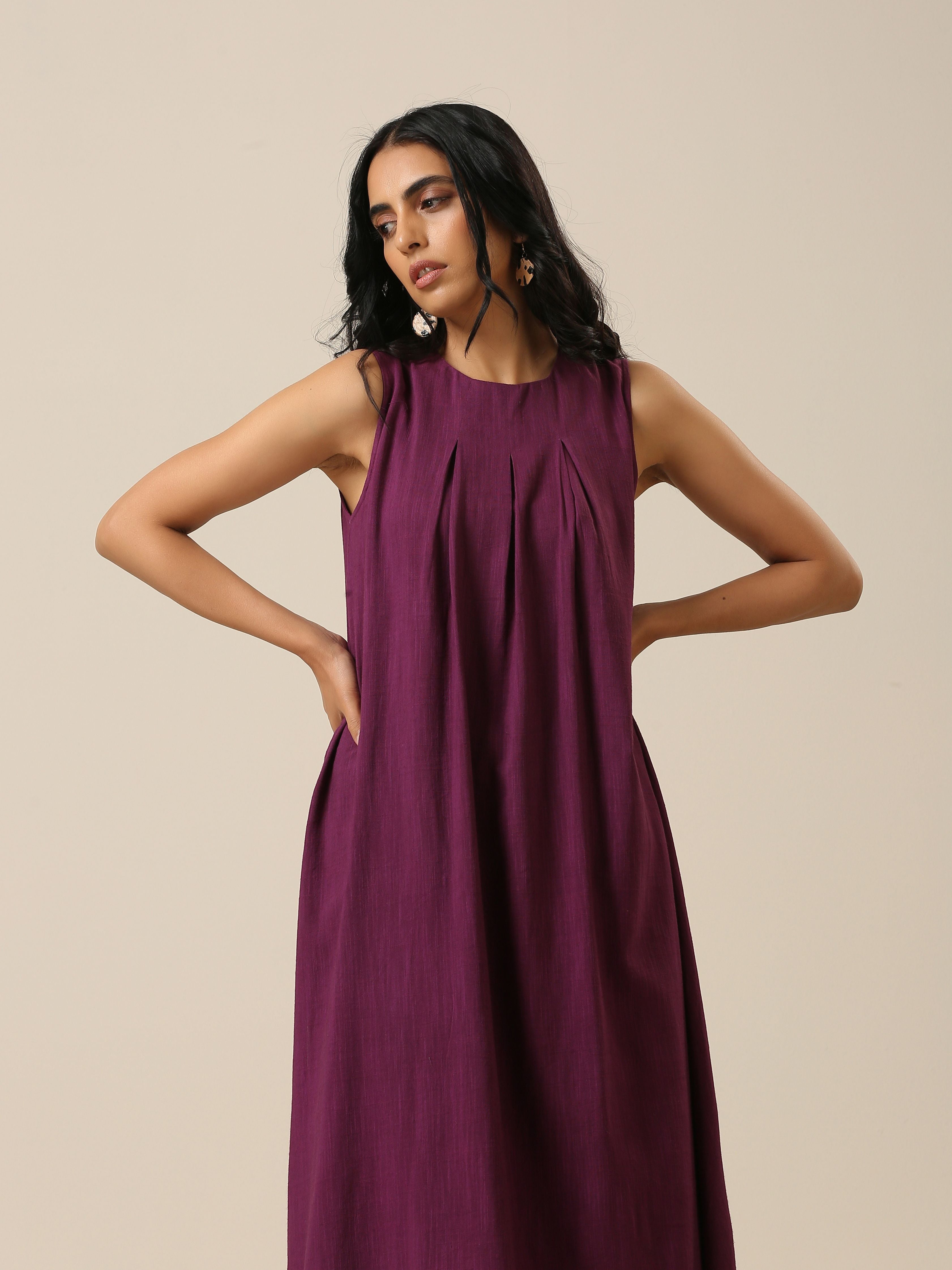 Plum Purple Slub Texture Sleeveless Kurta Pant Set