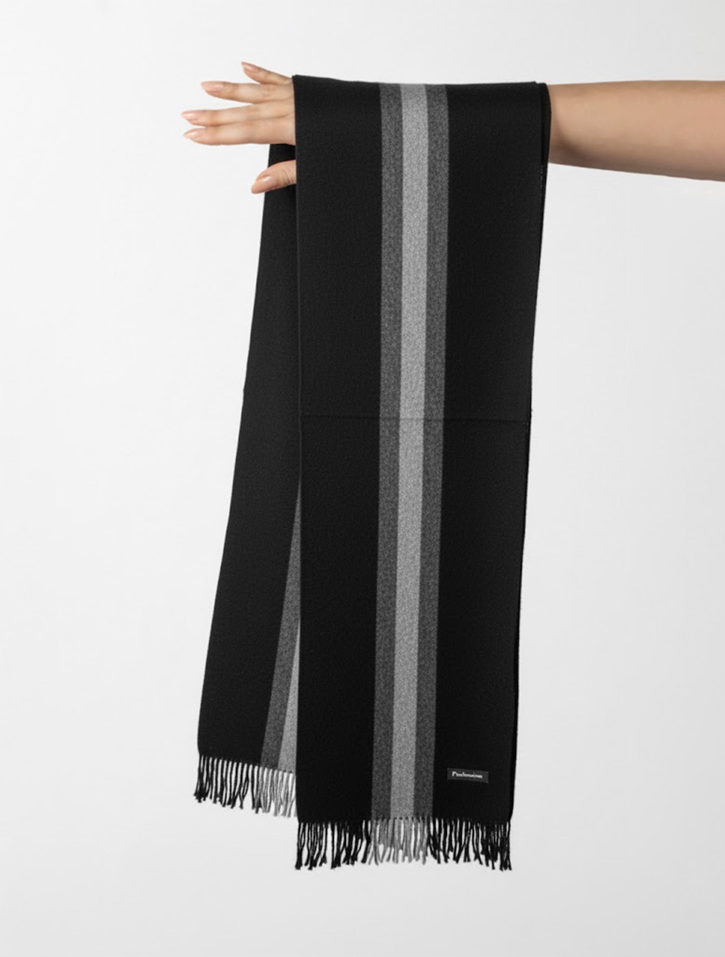 trueBrowns Black With Grey Line Woollen Stole