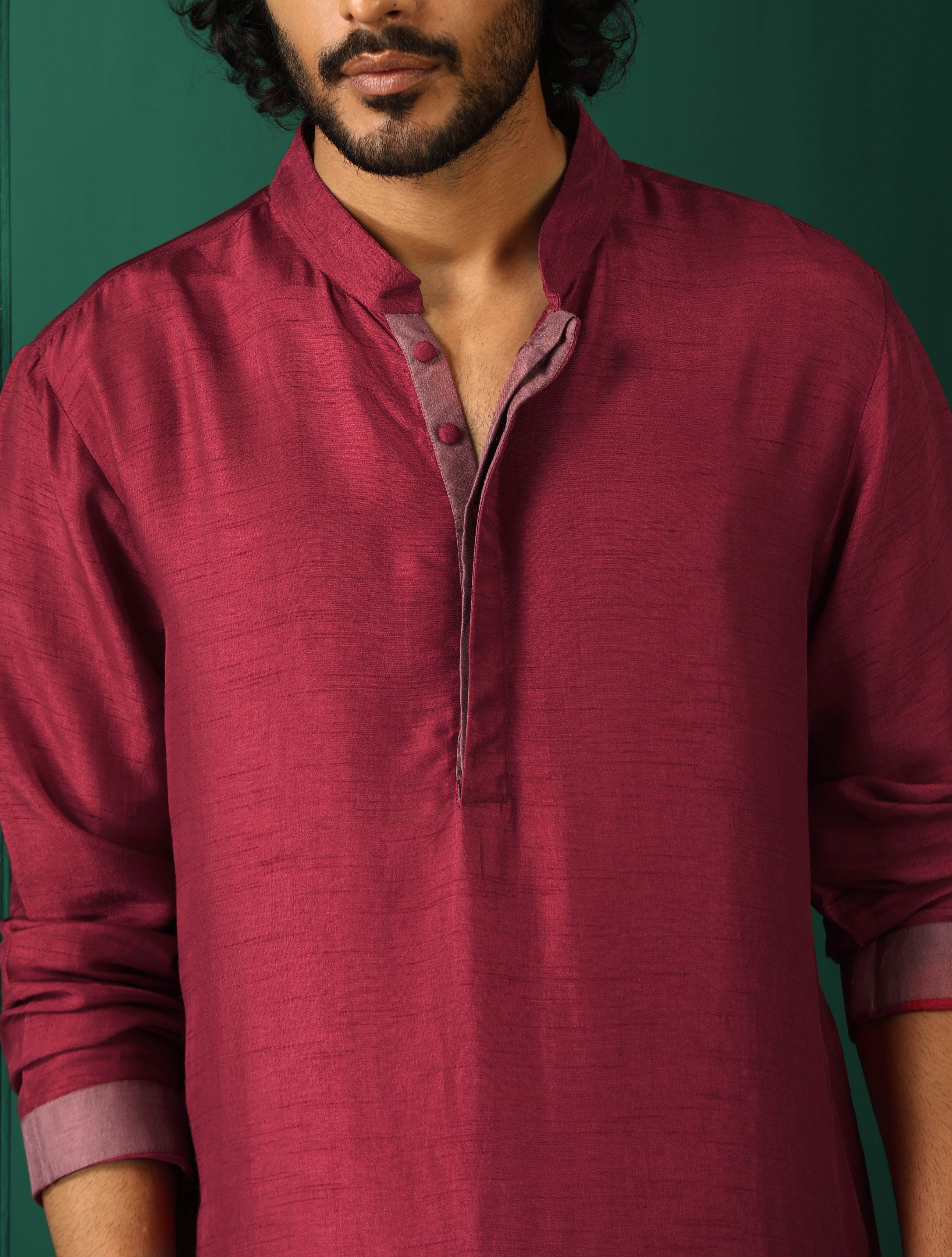 trueBrowns Men Purple Silk Co-ord Set