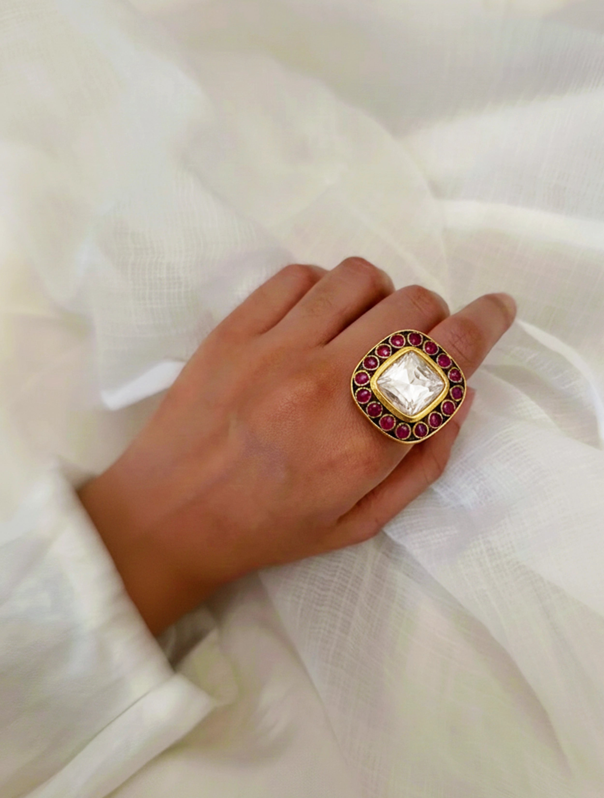 trueBrowns Pink Kundan Ring