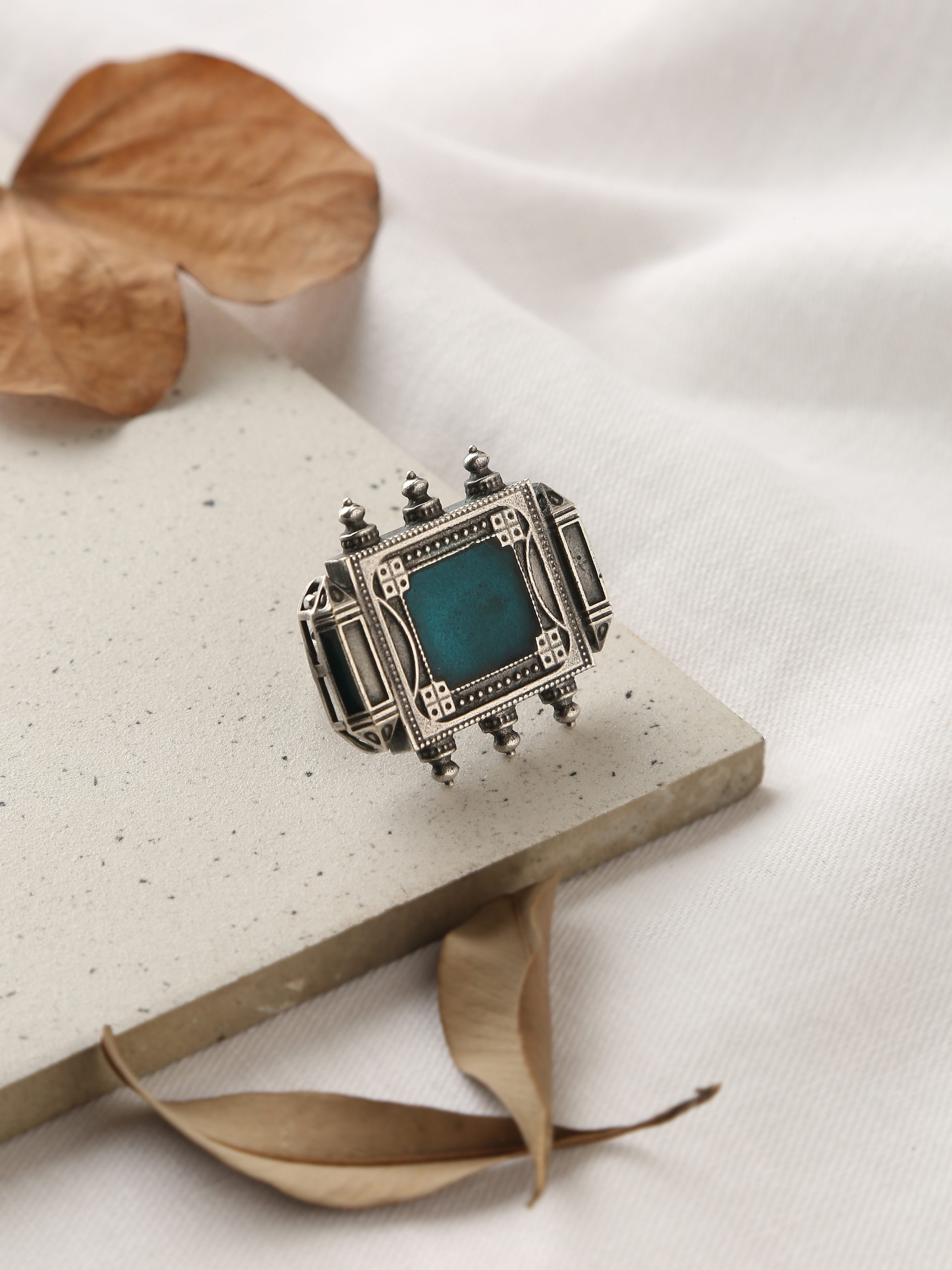 Silver-Plated Blue Jhorakha Ring