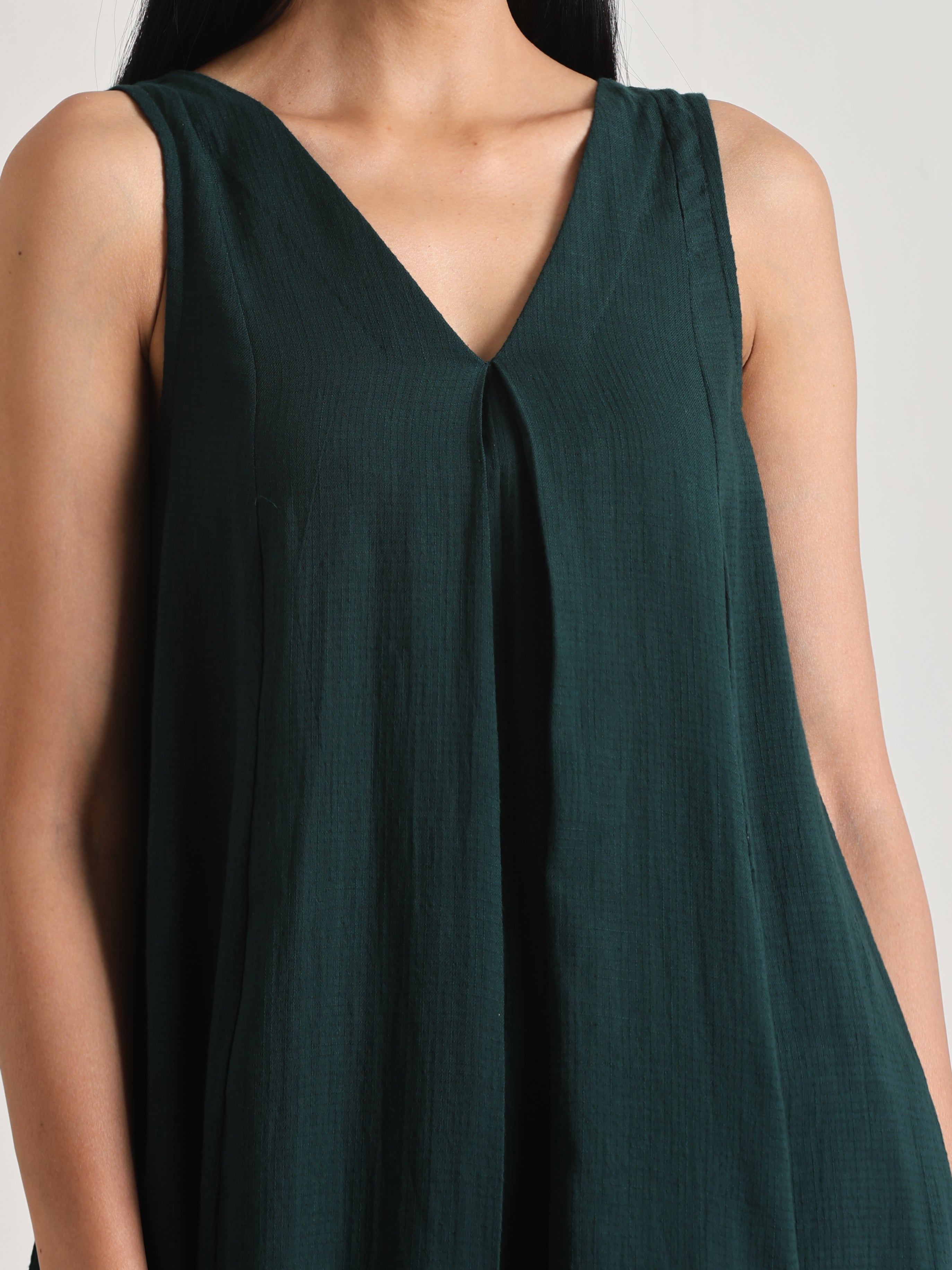 Dark Green Sleeveless Flared Kurta Pant Set