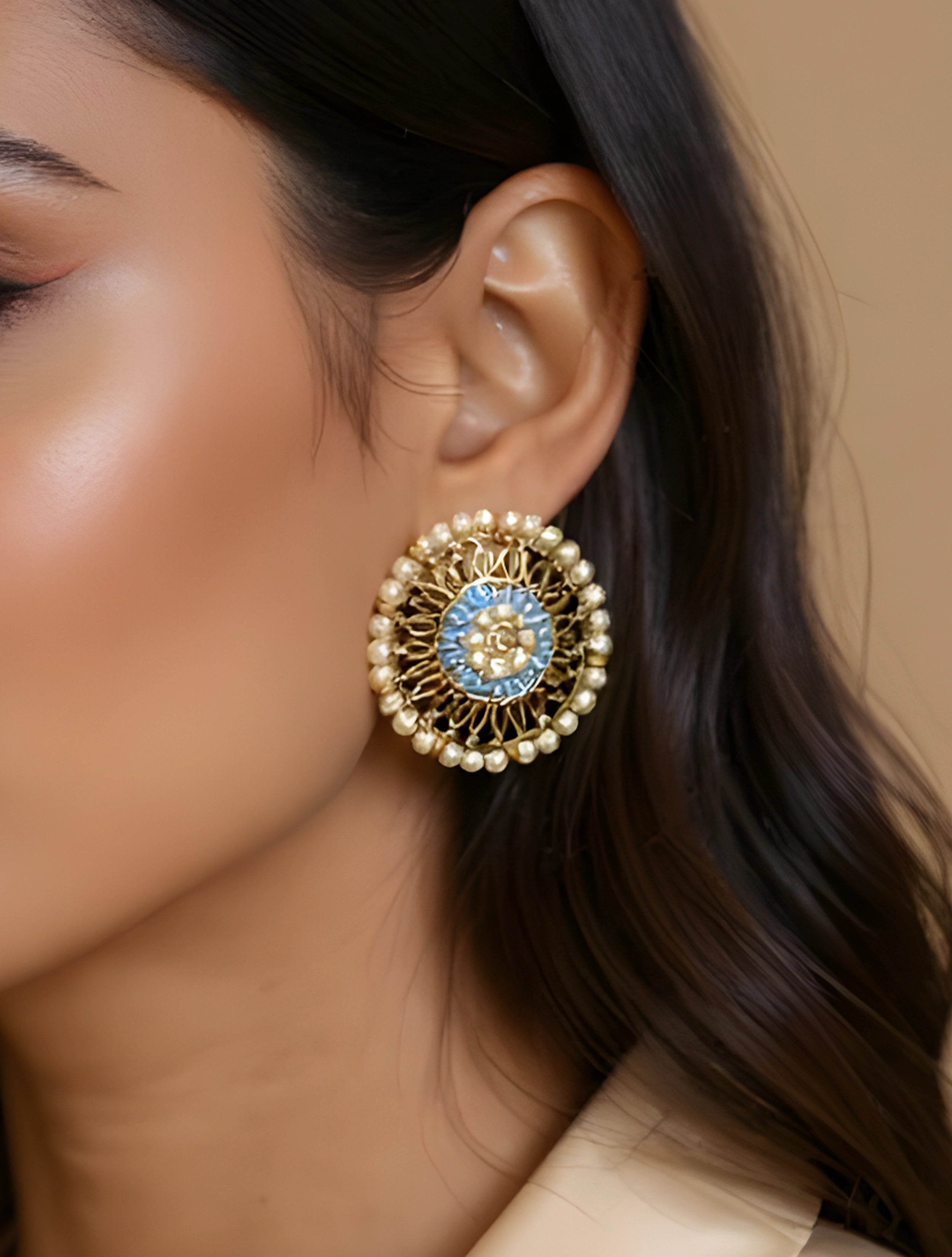 trueBrowns Blue Pearl Stud Earrings