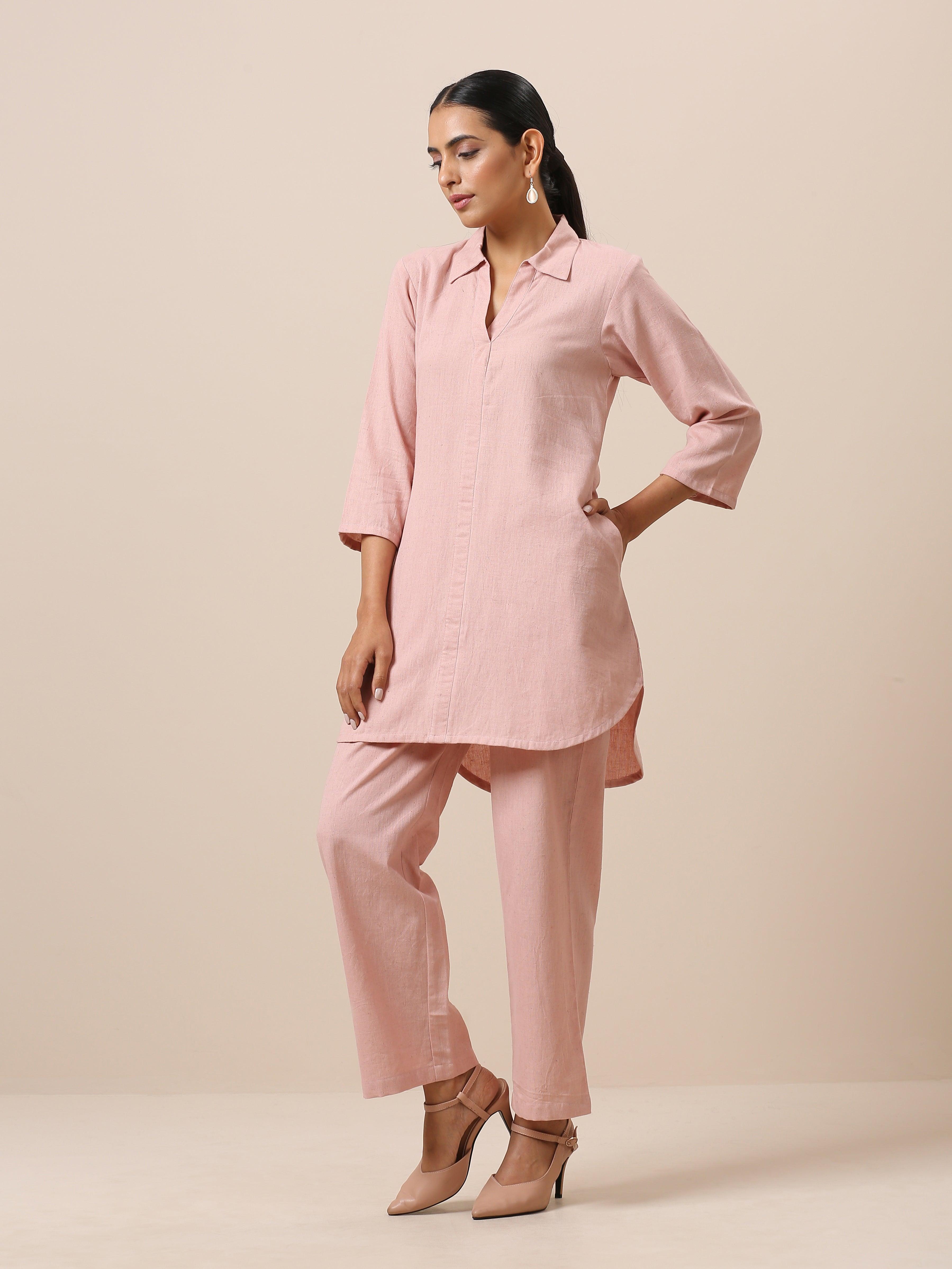 Cotton Rose Pink Collar Short Co-Ord Set - trueBrowns